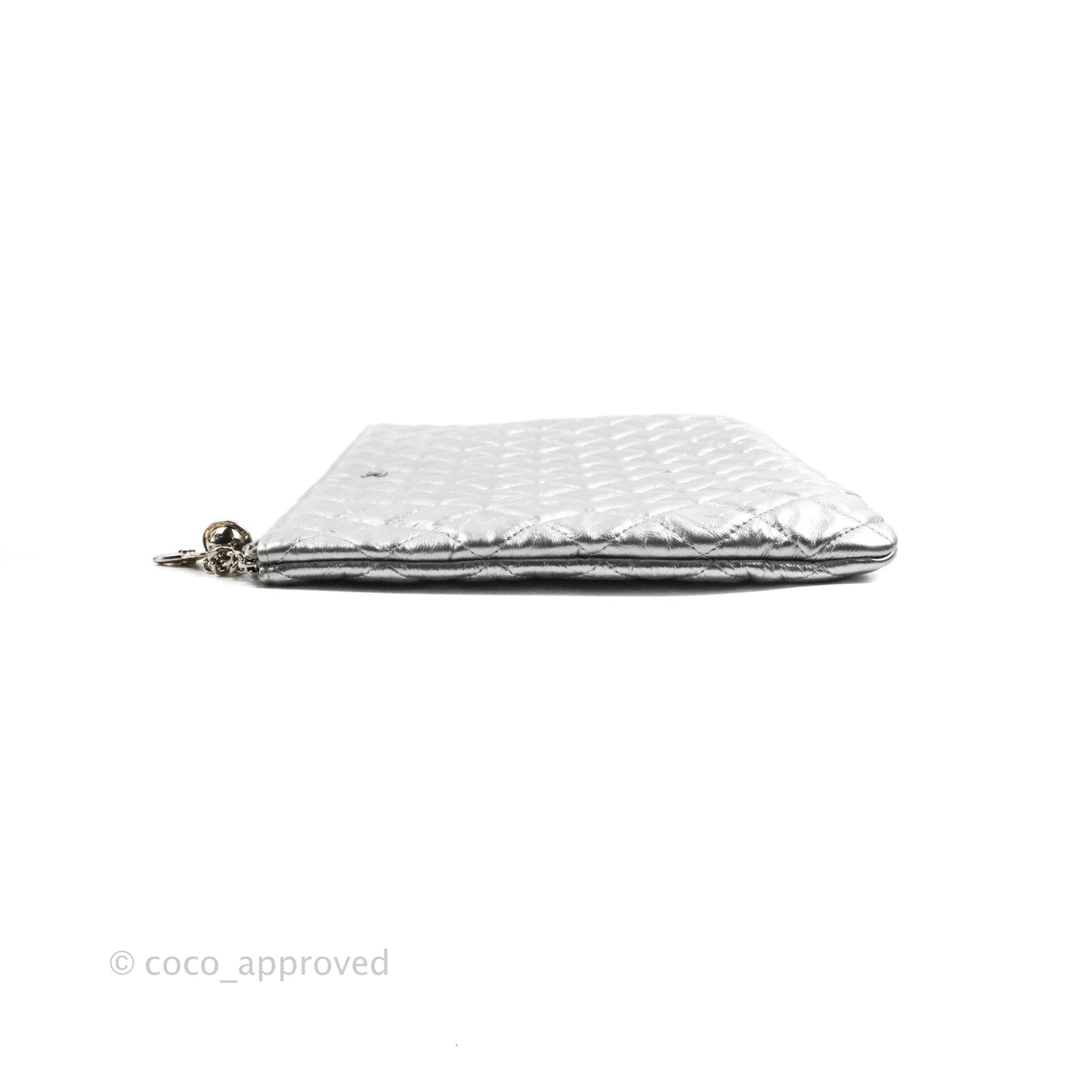 Chanel Quilted Large O Case Metallic Silver With Charms