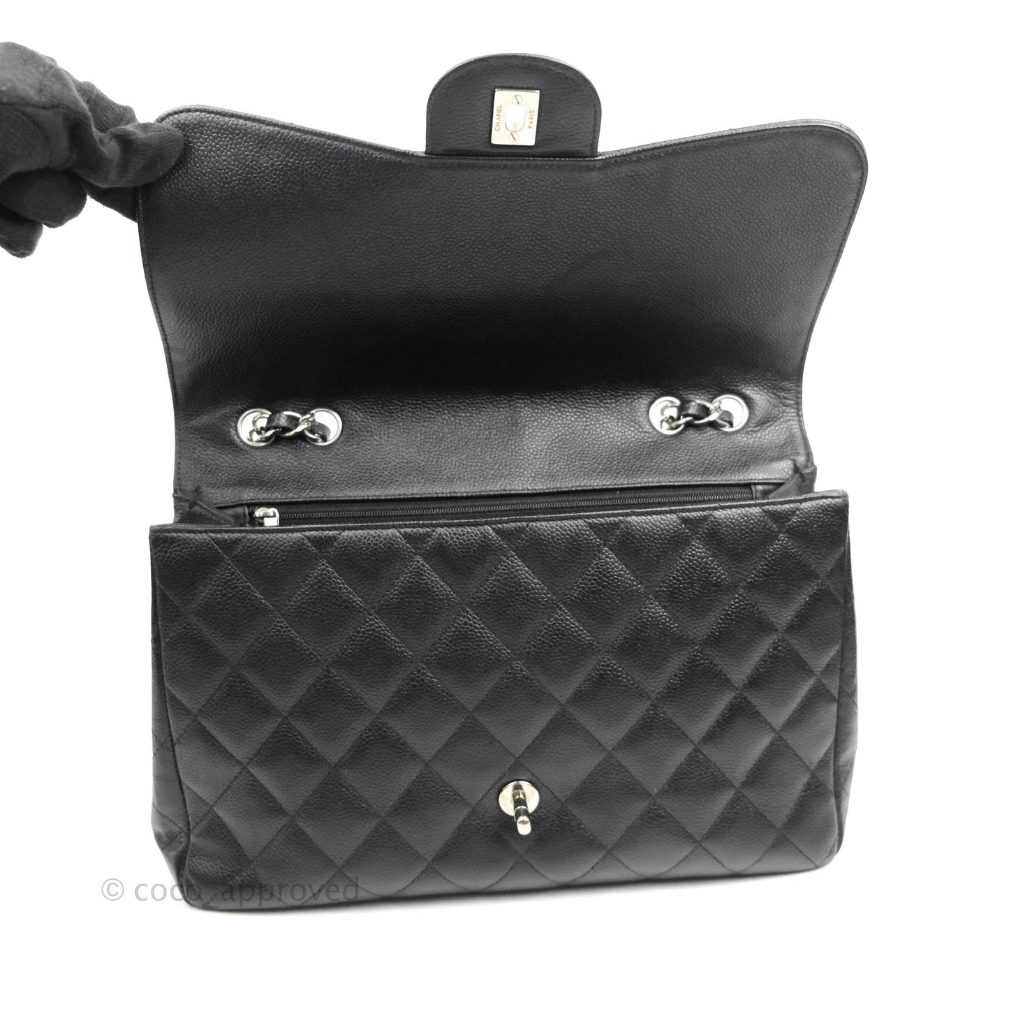 Chanel Jumbo Single Flap Black Caviar Silver Hardware