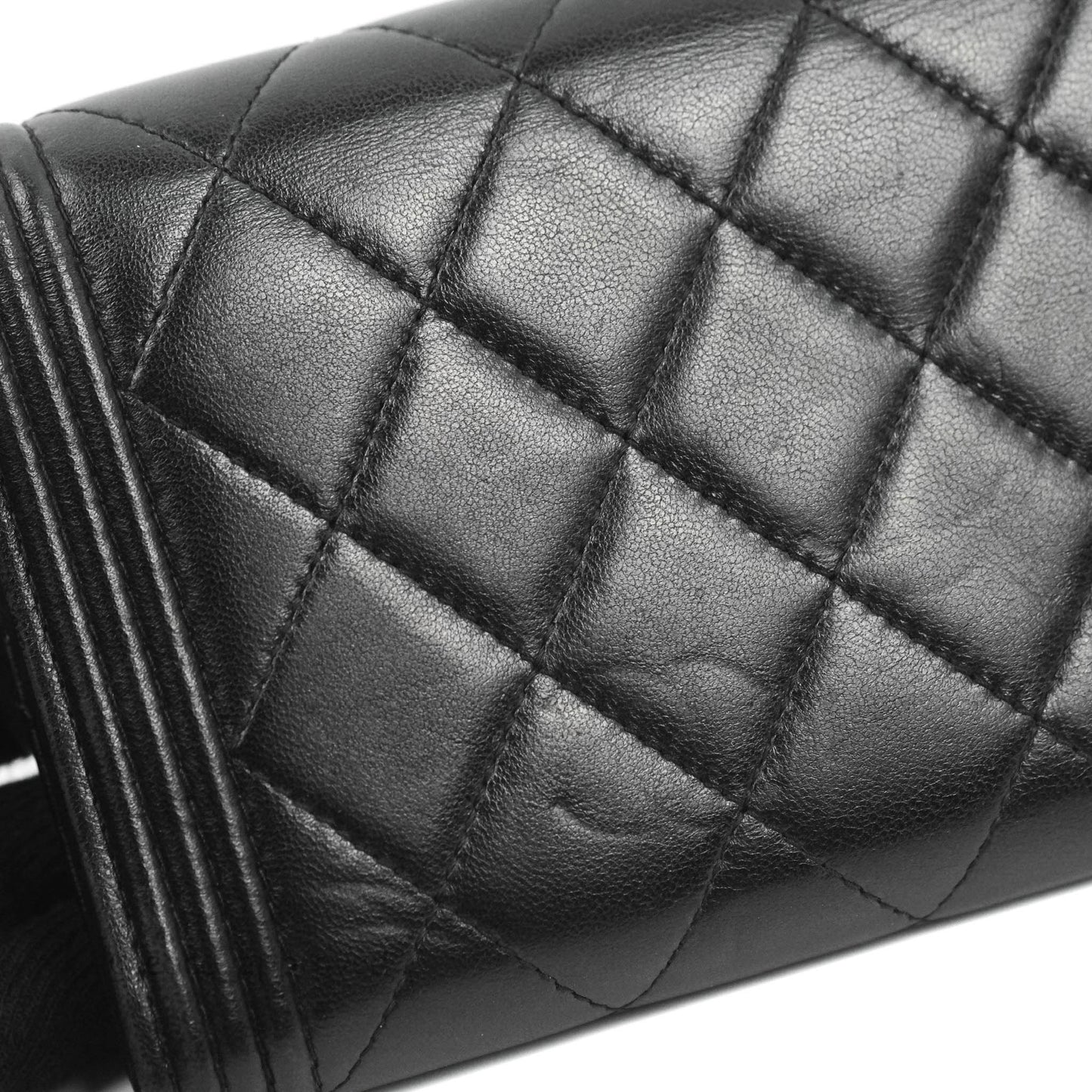 Chanel Quilted Boy Flap Long Wallet Black Lambskin Ruthentium Hardware