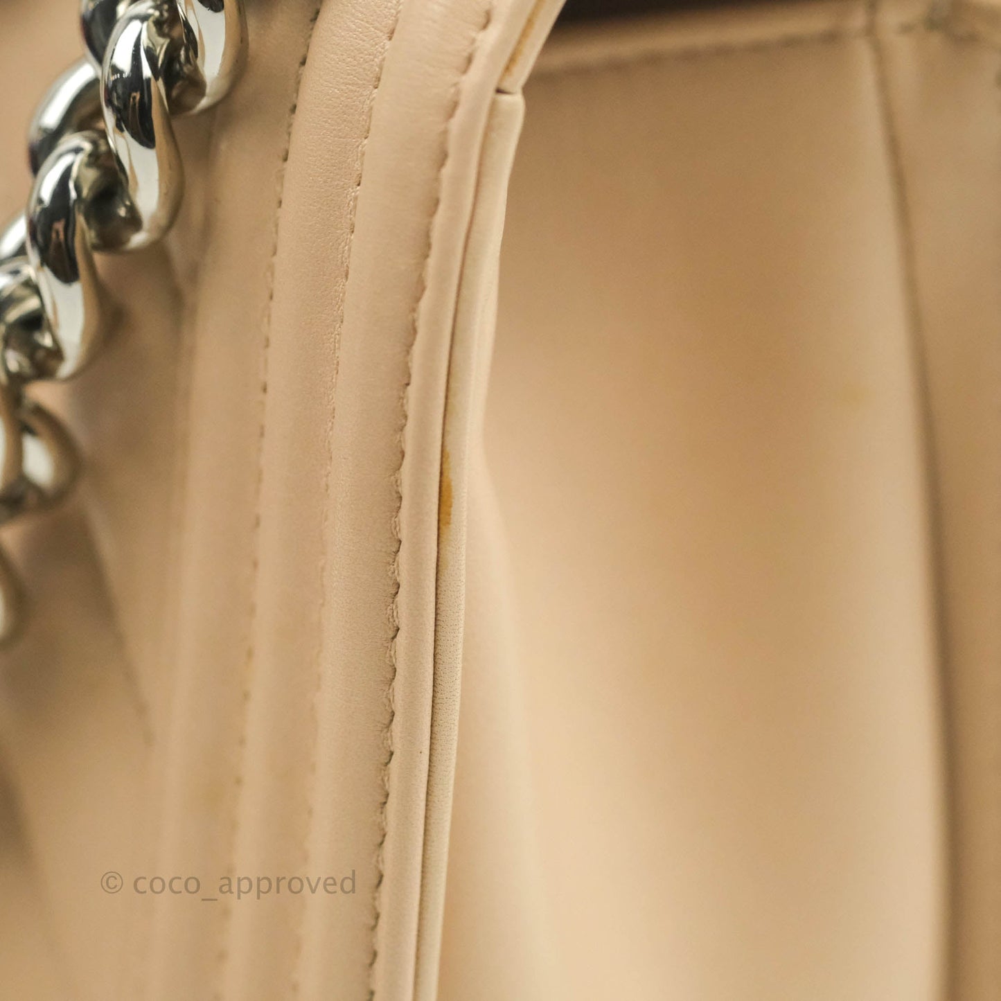 Chanel Chevron Medium Boy Light Pink Beige Calfskin Silver Hardware