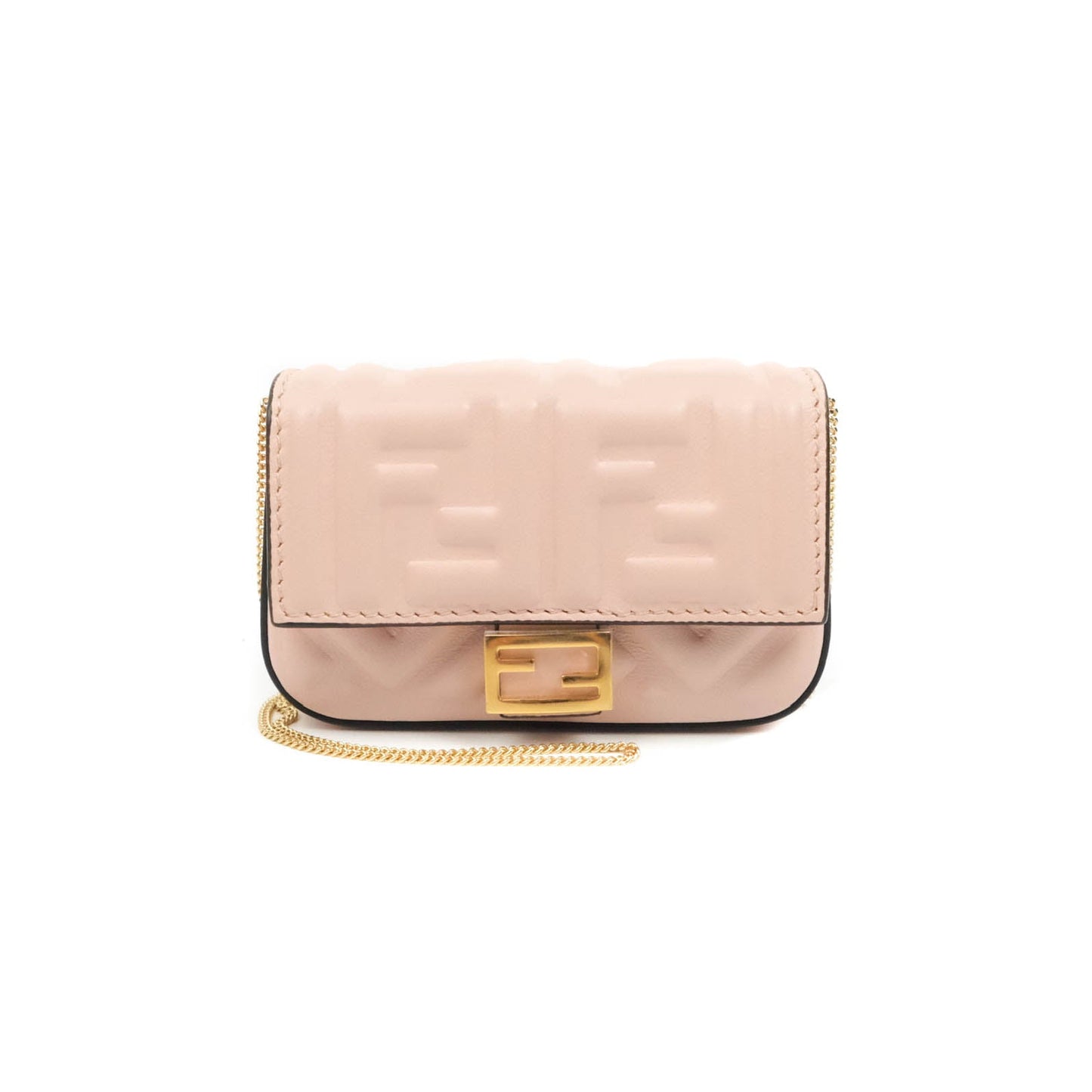 Fendi Nappa FF Embossed Nano Baguette Charm Beige Pink