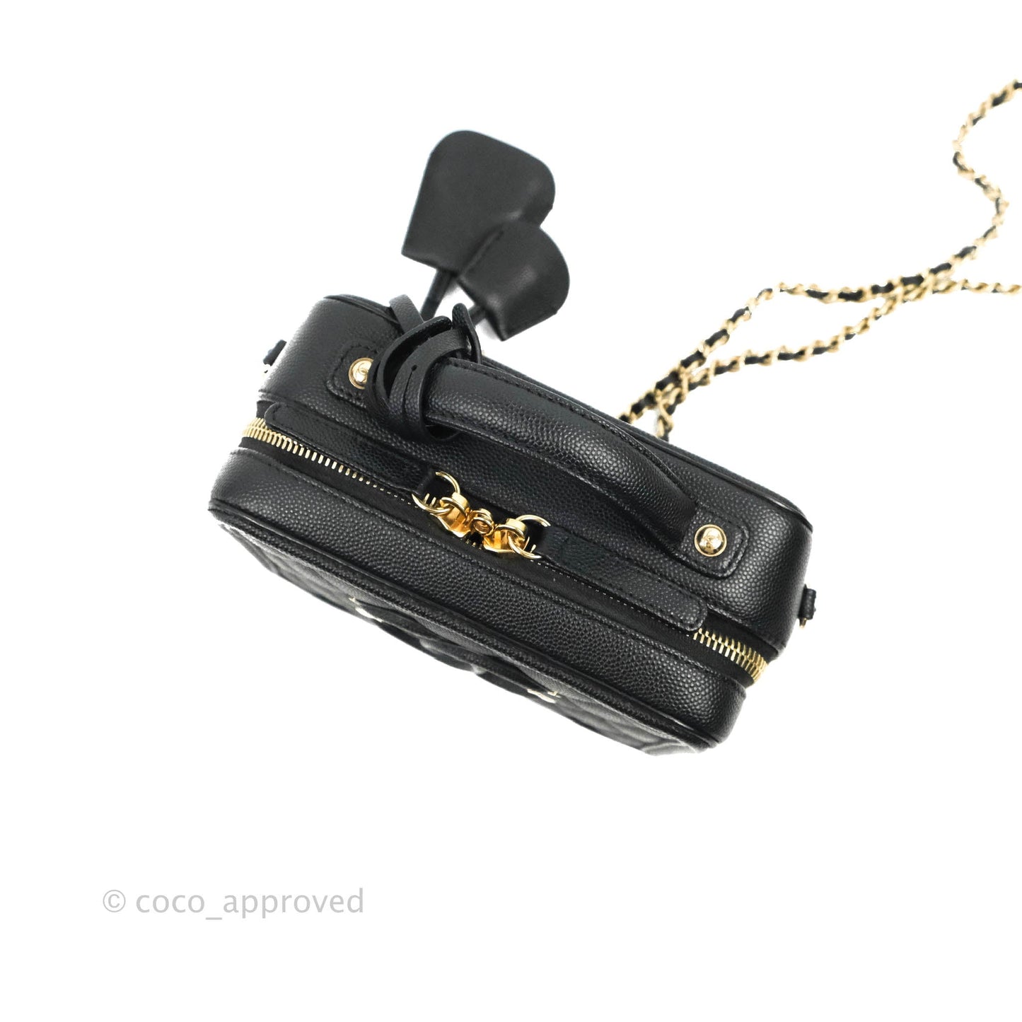 Chanel Quilted Small CC Filigree Vanity Case Black Caviar Gold Hardware