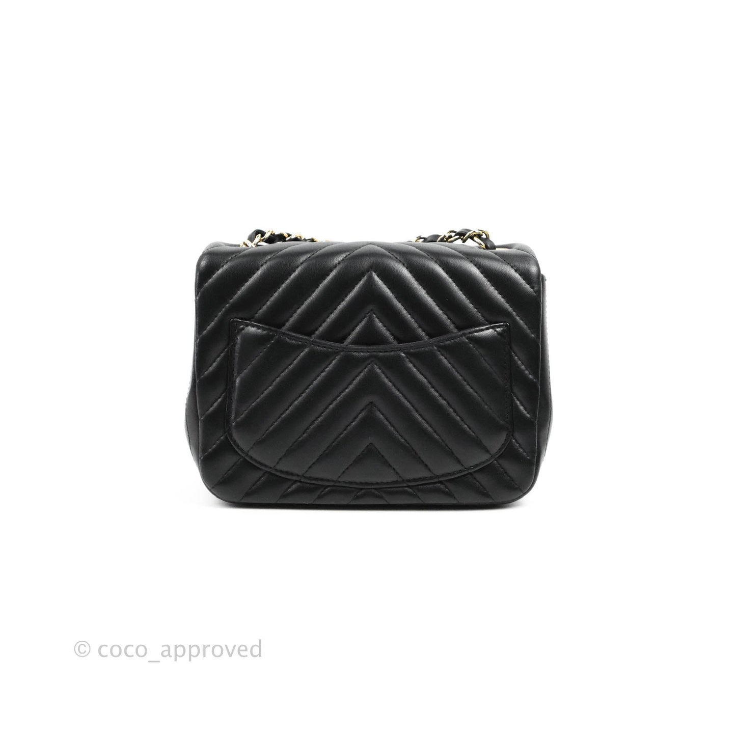 Chanel Mini Square Black Chevron Lambskin Gold Hardware