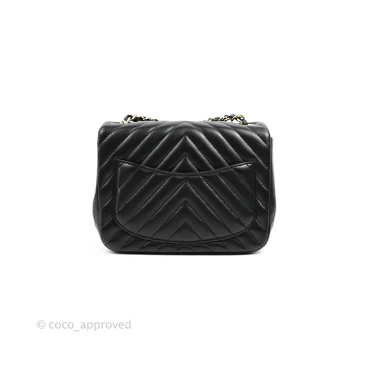 Chanel Mini Square Black Chevron Lambskin Gold Hardware