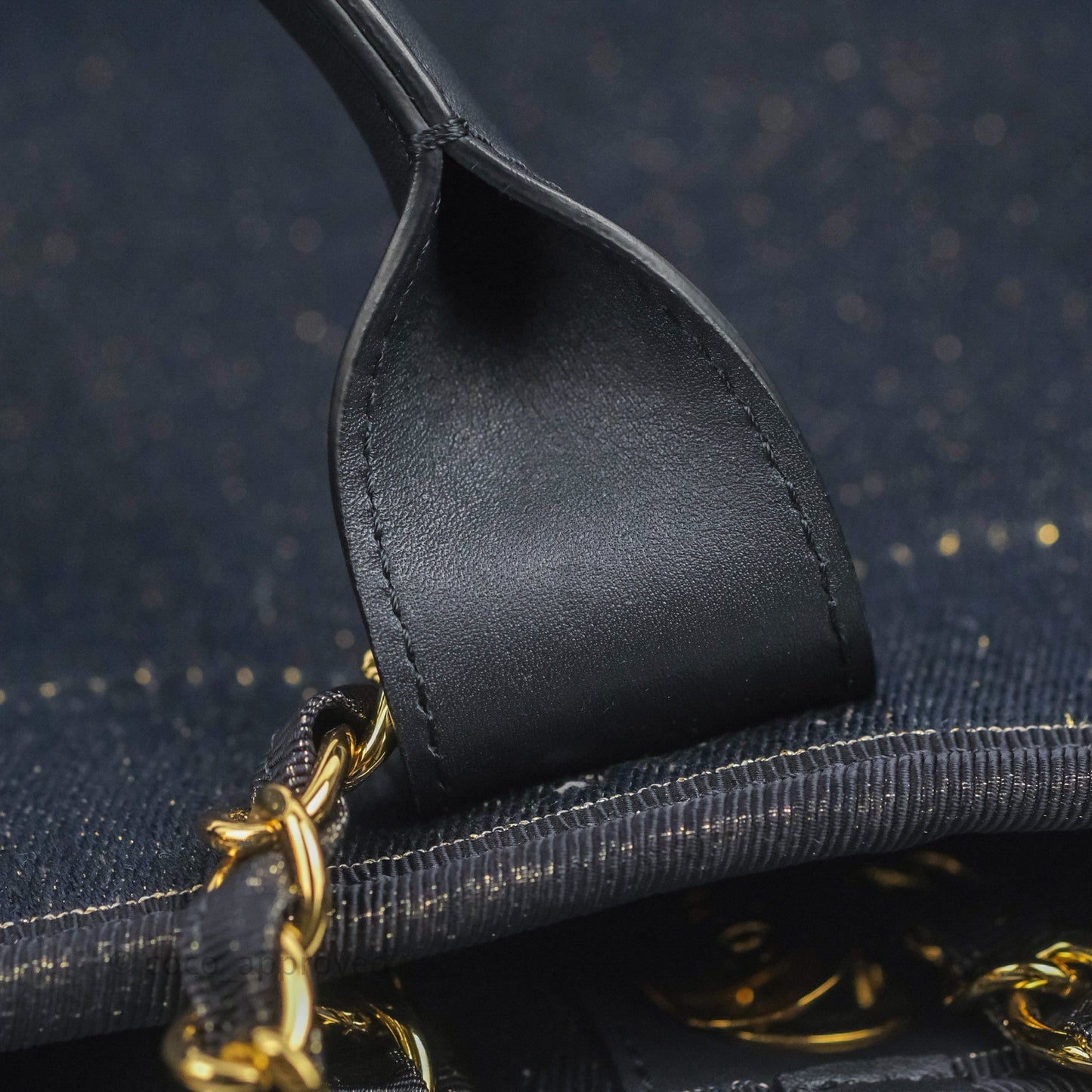 Chanel Canvas Large Deauville Tote Navy Glittery Gold Logo 19B