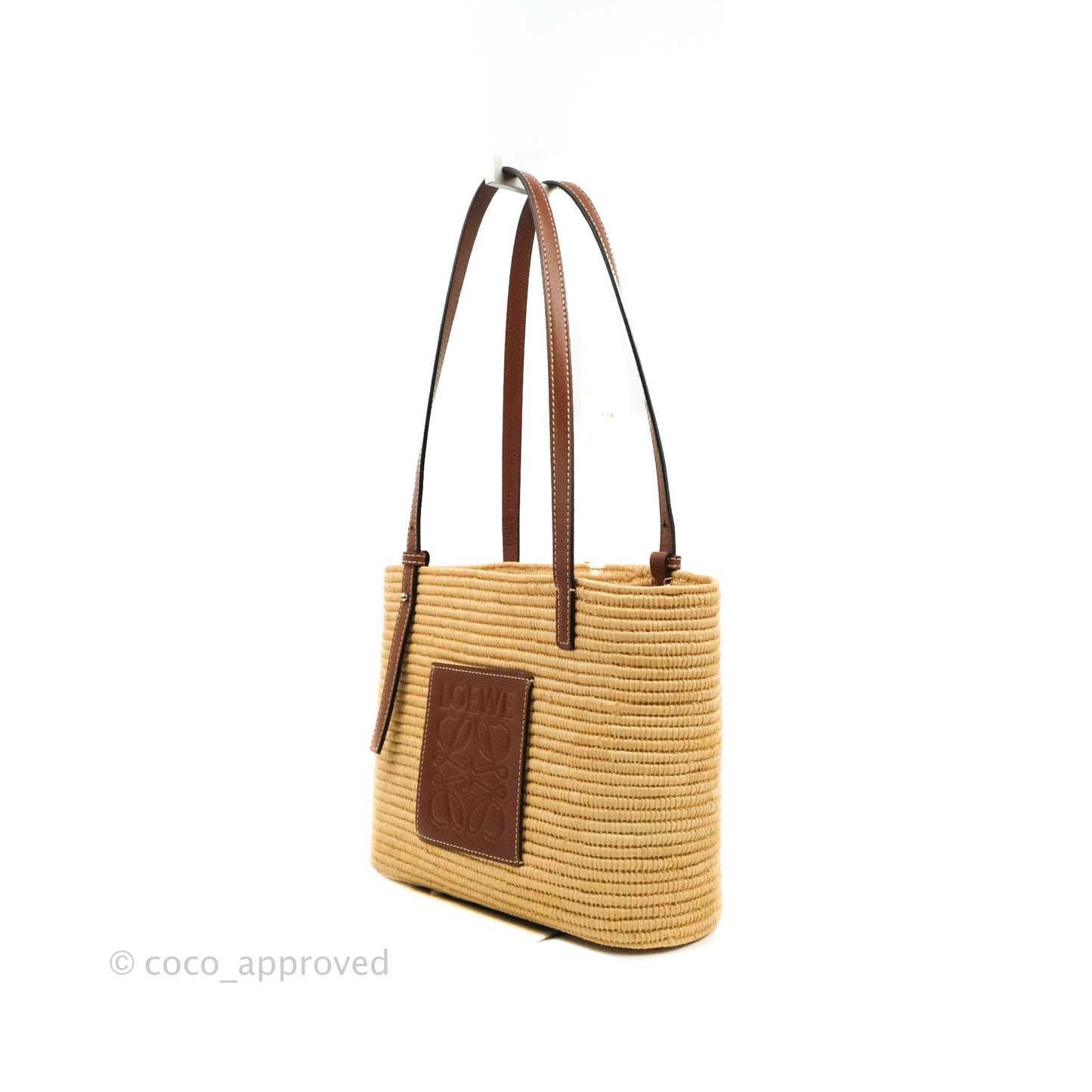 Loewe Small Square Basket Bag Raffia Calfskin Natural/Pecan