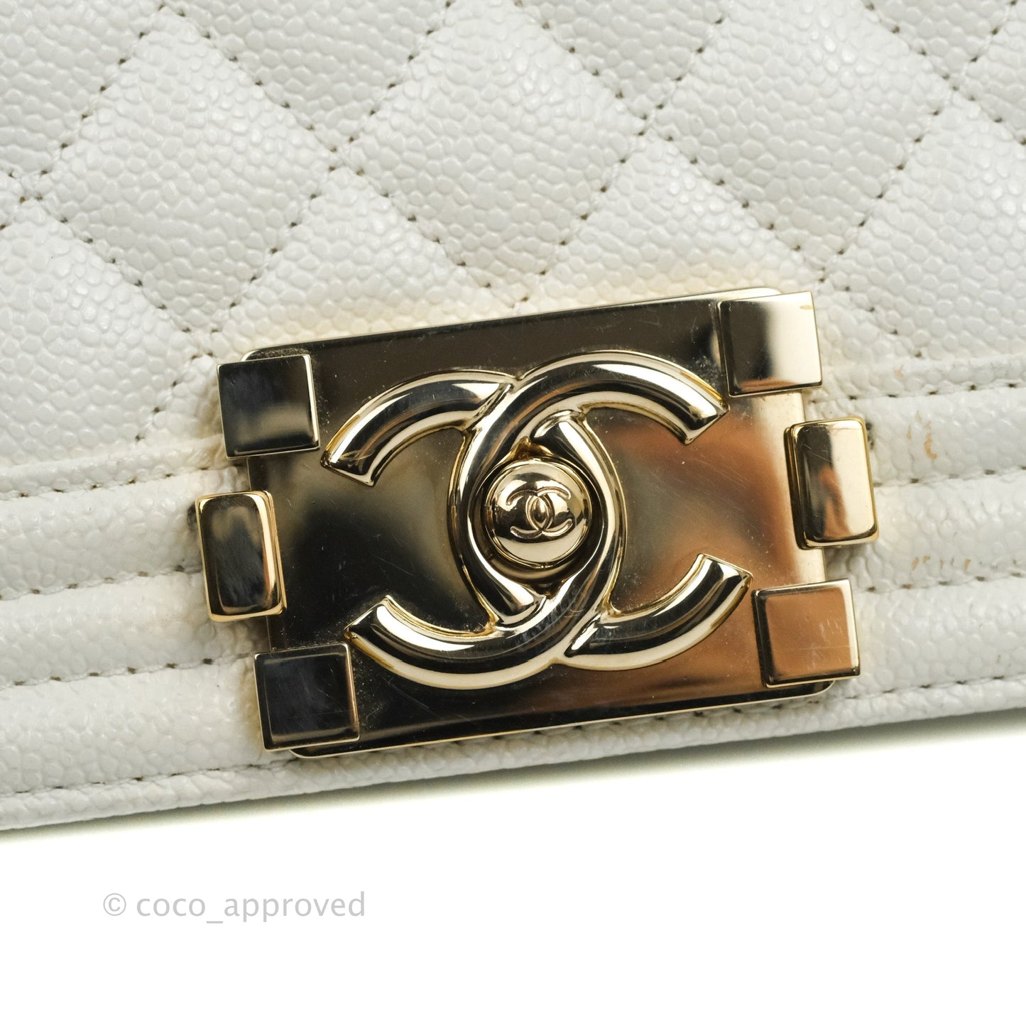 Chanel Quilted Medium Boy White Caviar Gold Hardware