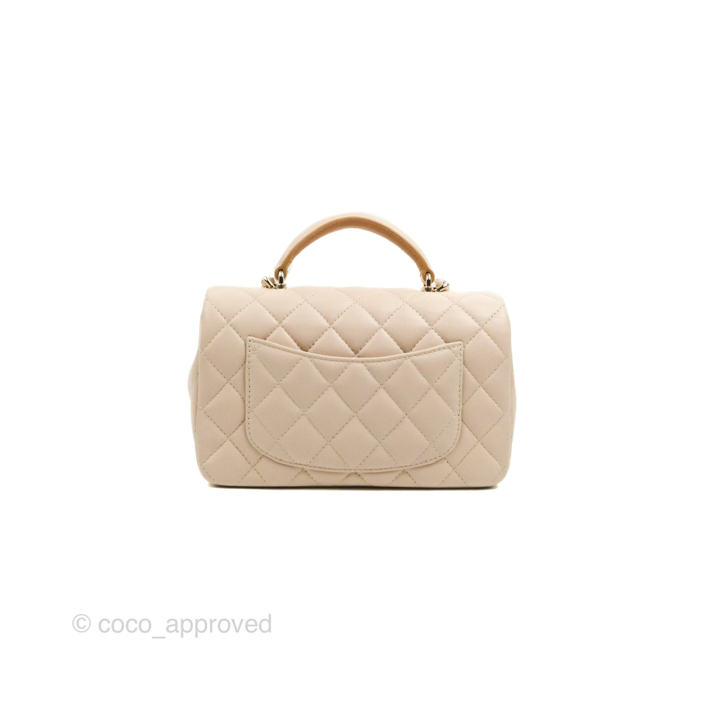 Chanel Top Handle Mini Rectangular Flap Bag Ecru/Beige Lambskin Gold Hardware 23P