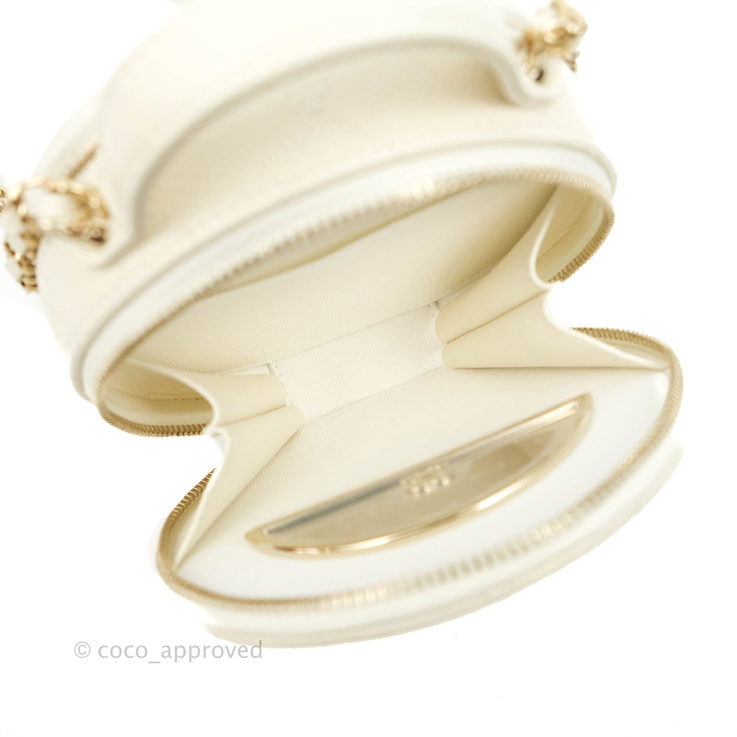 Chanel Mini Round Vanity Bag with Handle Ivory Caviar Gold Hardware 22C