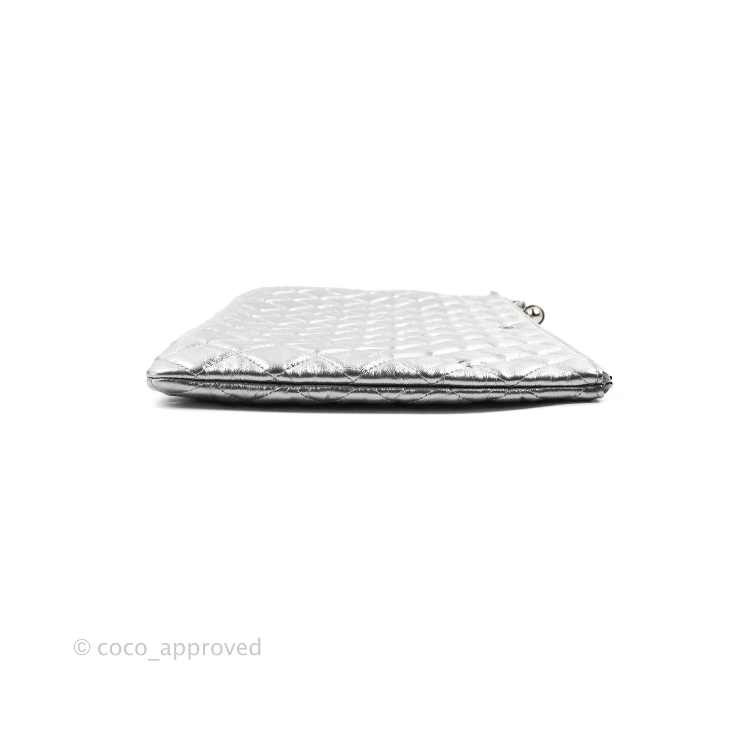 Chanel Quilted Large O Case Metallic Silver With Charms