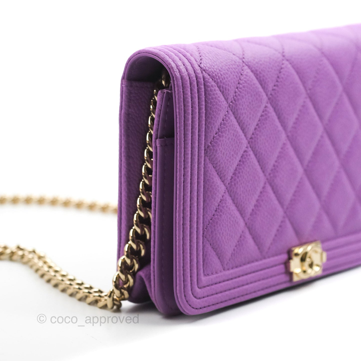 Chanel Quilted Boy Wallet on Chain WOC Purple Caviar Gold Hardware