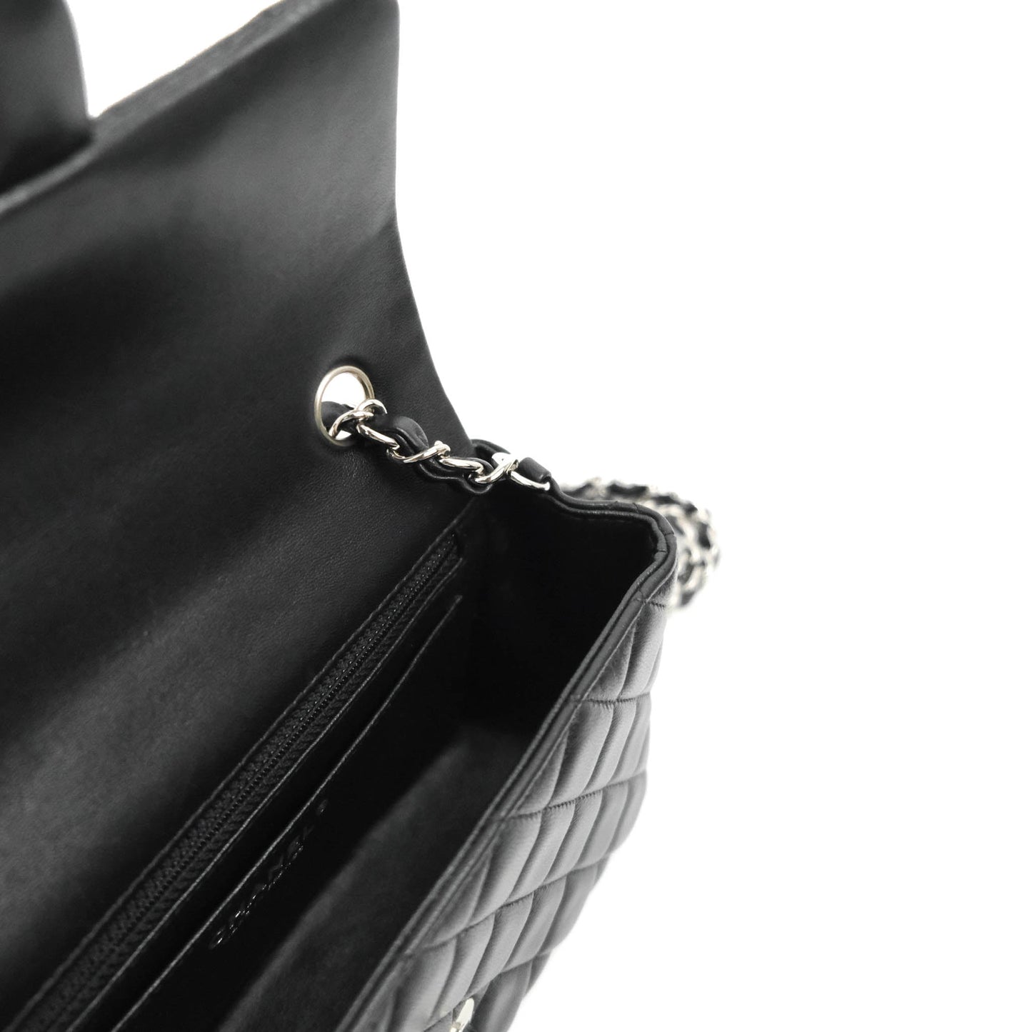 Chanel Quilted Mini Rectangular Flap Black Lambskin Silver Hardware