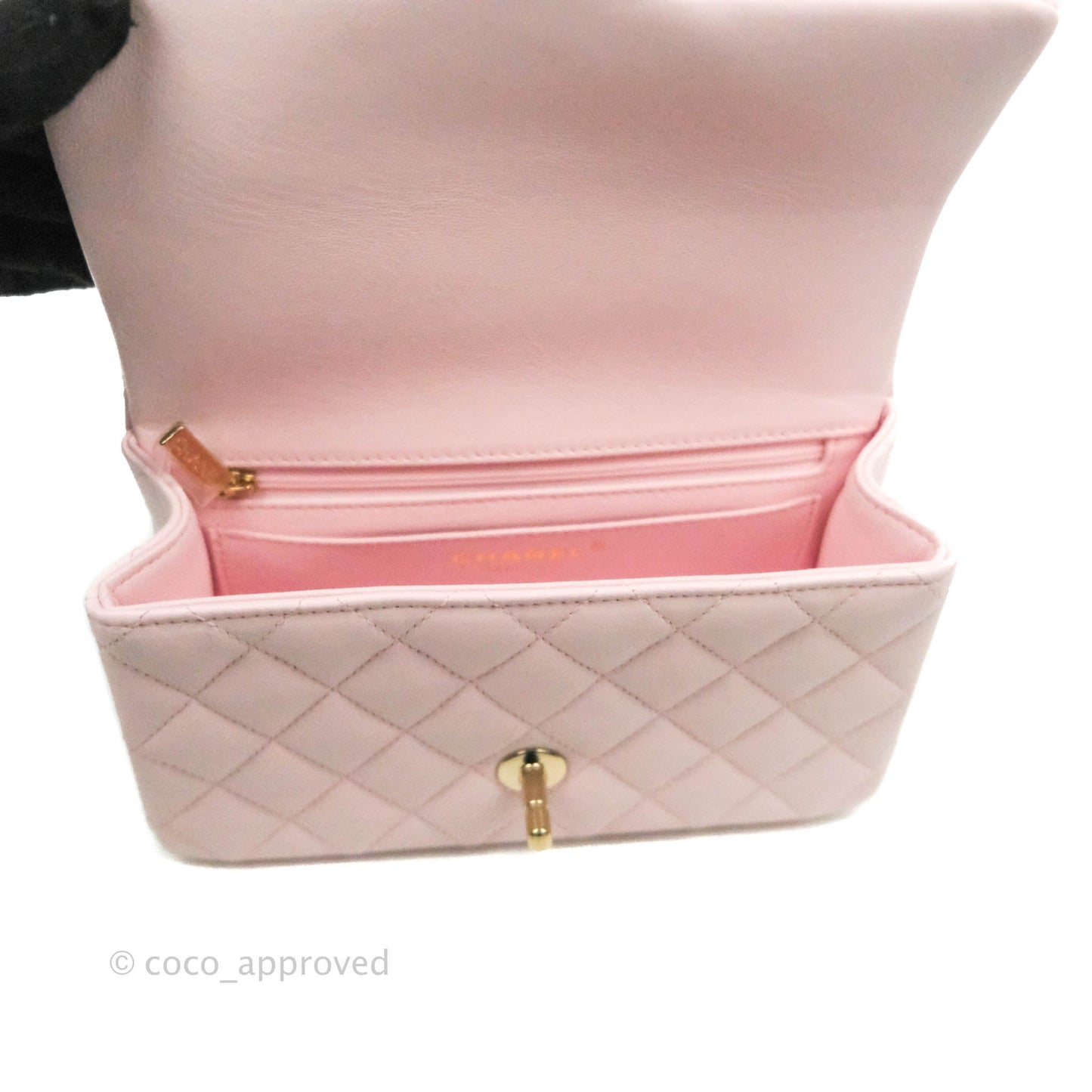Chanel Top Handle Mini Rectangular Flap Bag Light Pink Lambskin Gold Hardware 22P