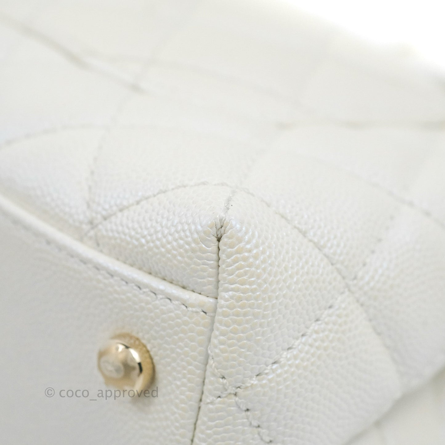 Chanel Mini Coco Handle Quilted Iridescent Pearl White Caviar Gold Hardware