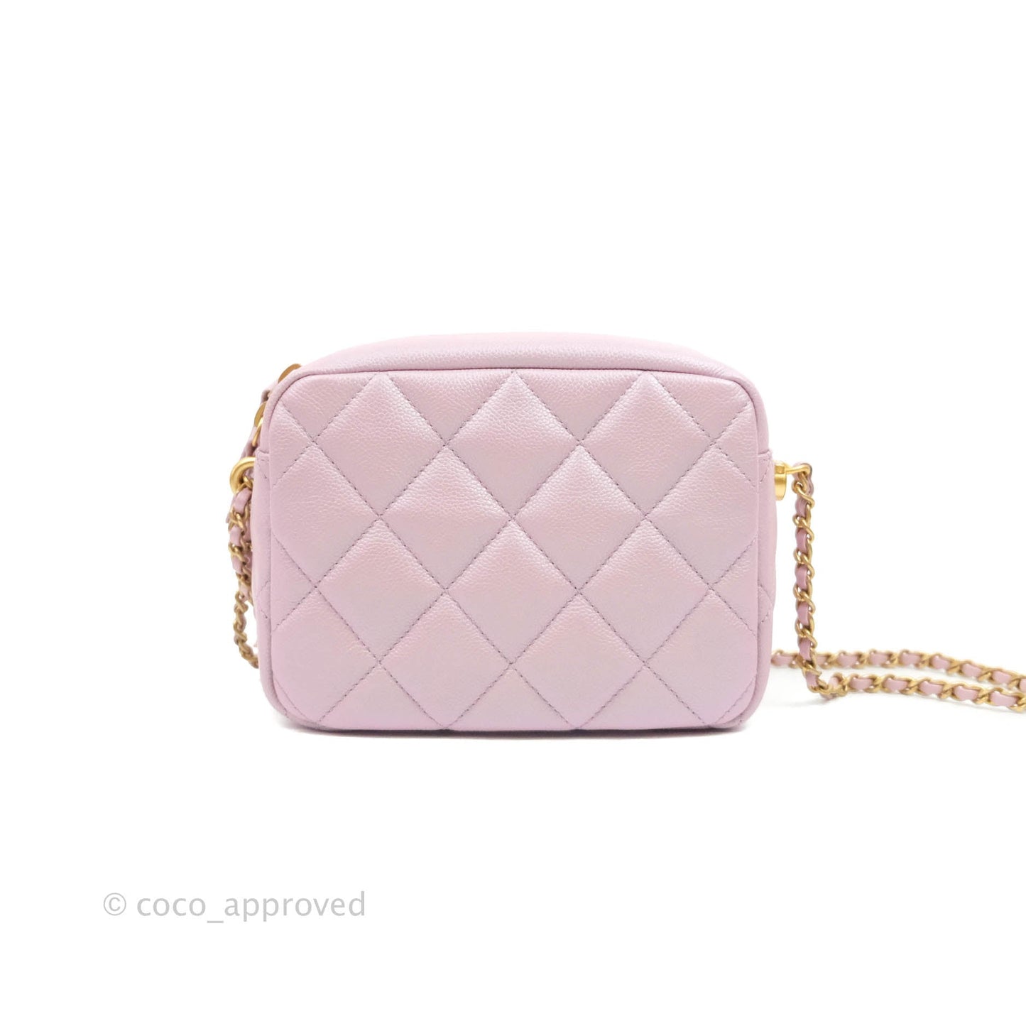 Chanel Quilted My Perfect Camera Case Iridescent Pink Caviar Aged Gold Hardware