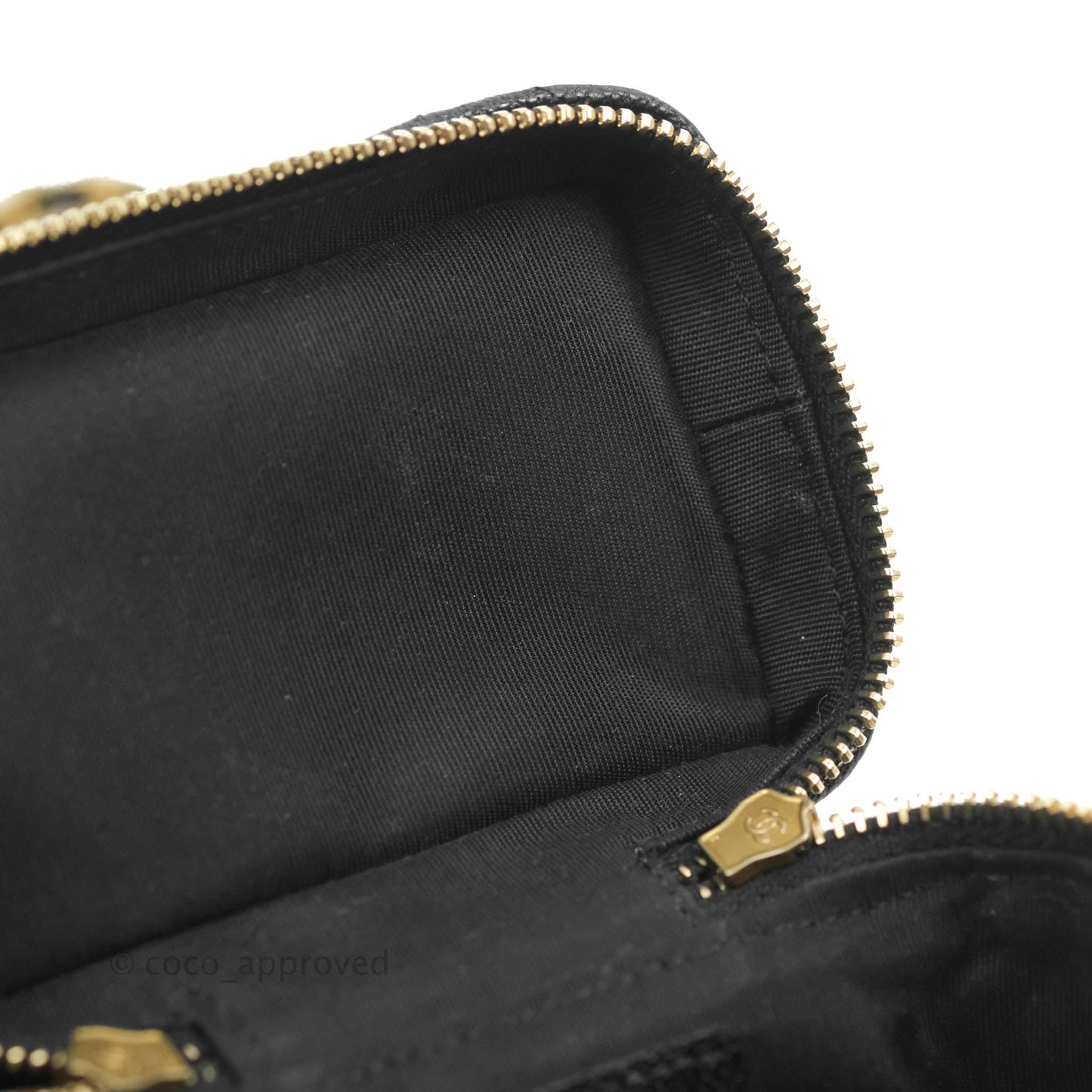 Chanel Quilted Mini Top Handle Vanity With Chain Black Caviar Aged Gold Hardware