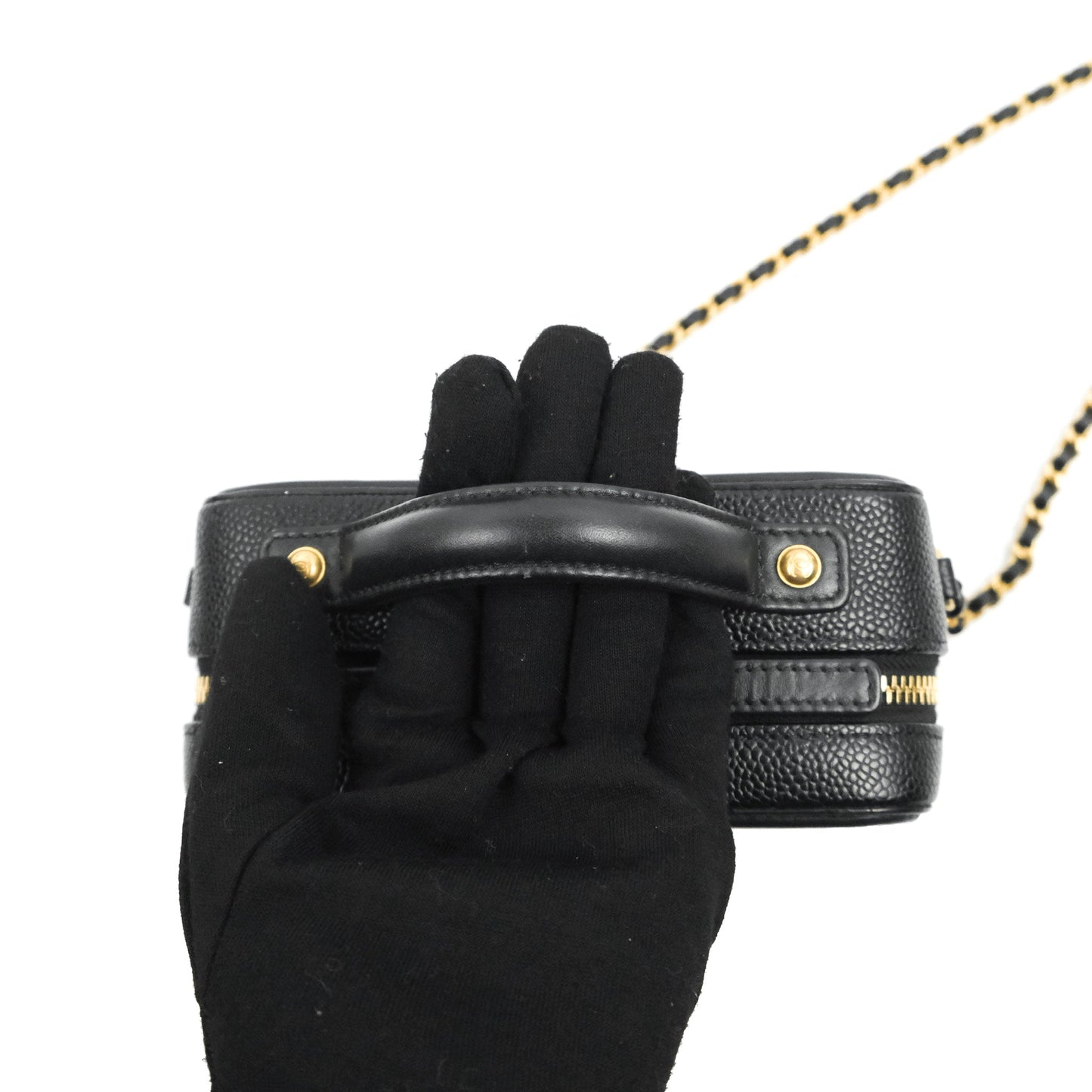 Chanel Quilted Small CC Filigree Vanity Case Black Caviar