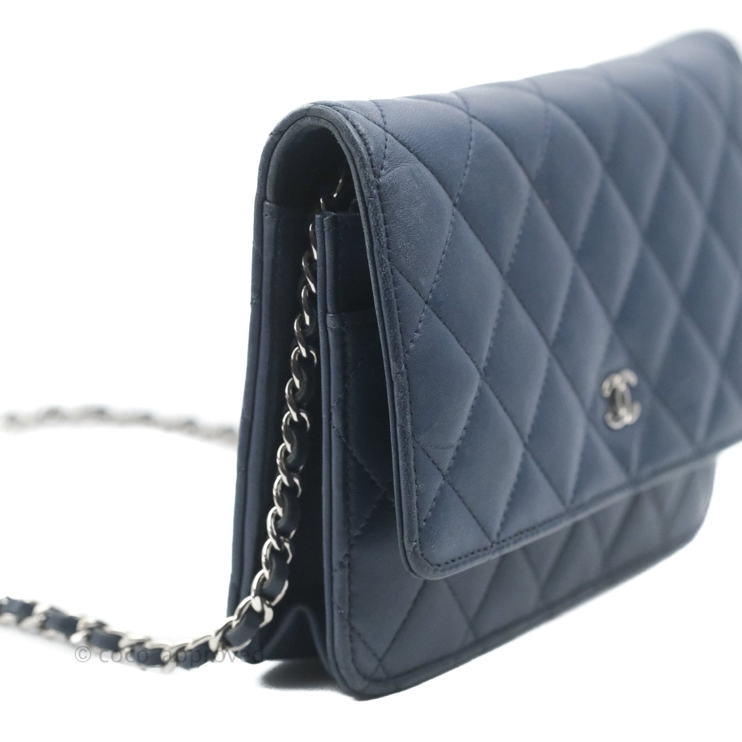 Chanel Quilted Classic Wallet on Chain WOC Navy Lambskin Silver Hardware