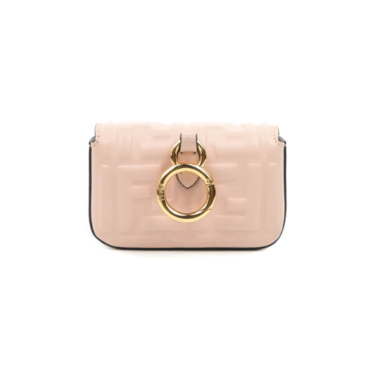 Fendi Nappa FF Embossed Nano Baguette Charm Beige Pink