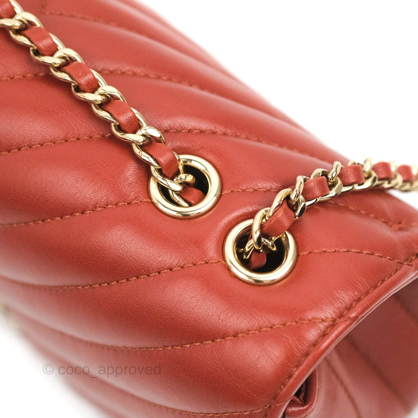 Chanel Small Statement Chevron Flap Bag Red Calfskin Gold Hardware