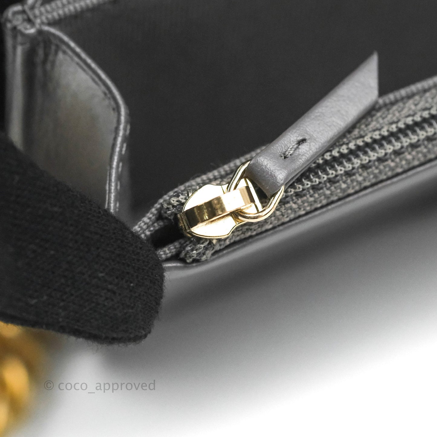Chanel Quilted Mini Boy Wallet on Chain WOC Dark Grey Caviar Aged Gold Hardware