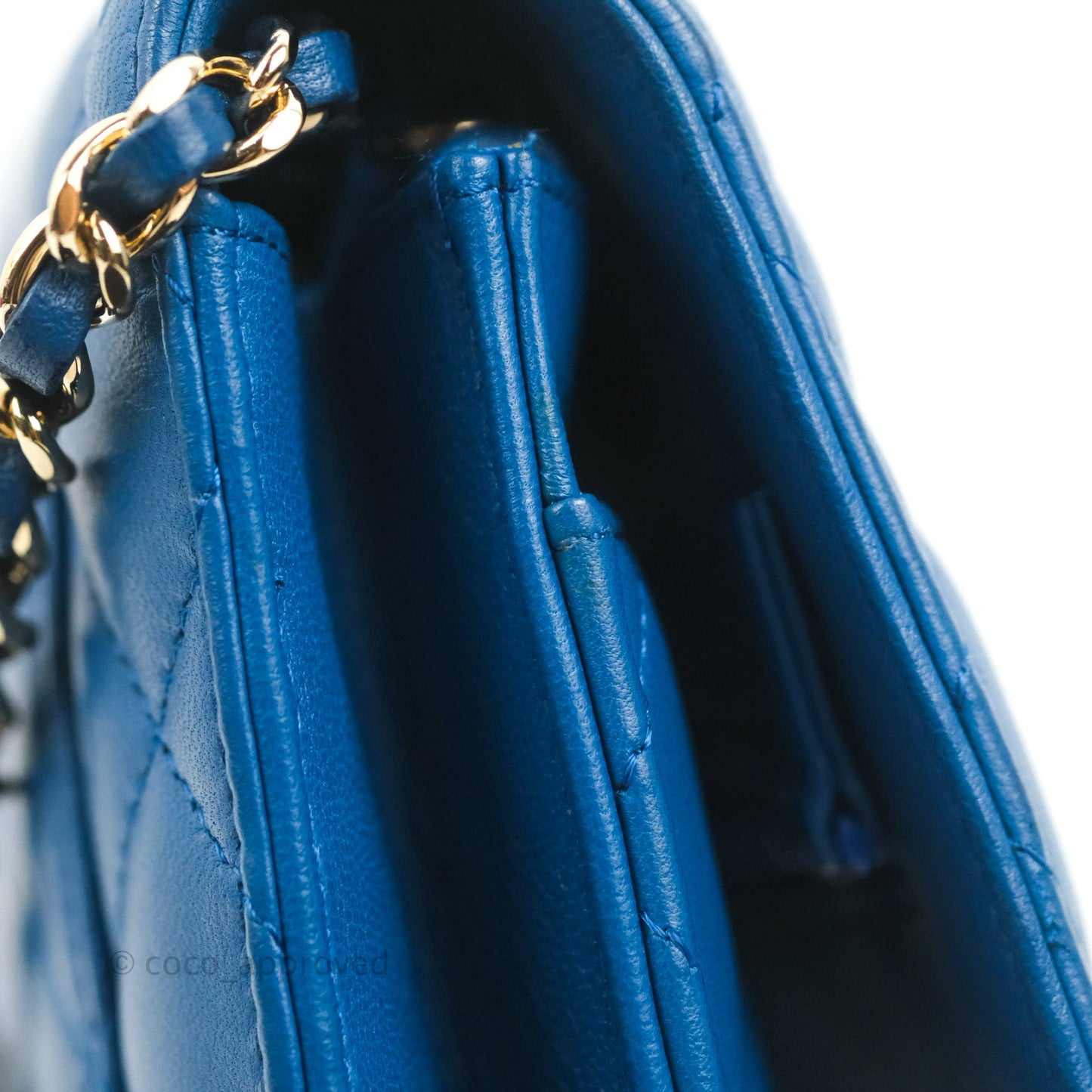 Chanel Quilted Classic Wallet on Chain WOC Blue Lambskin Gold Hardware