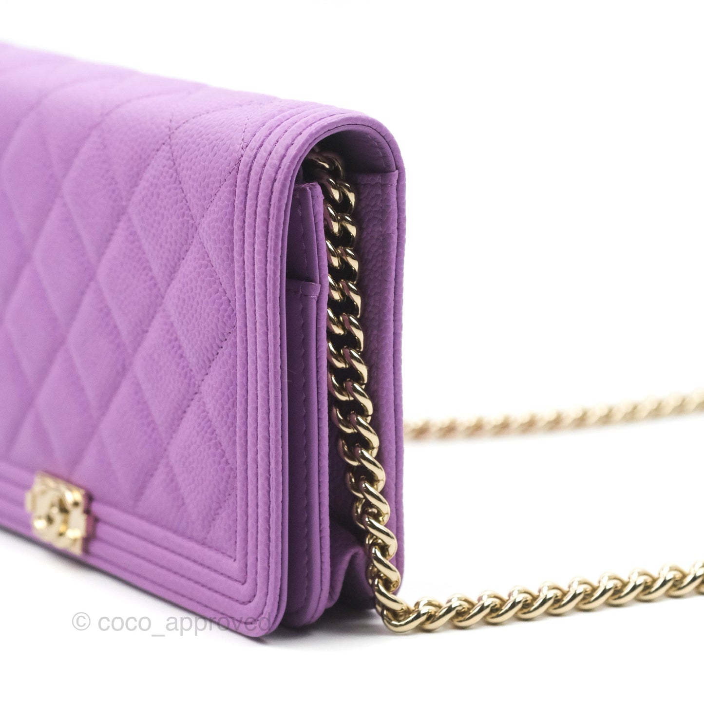 Chanel Quilted Boy Wallet on Chain WOC Purple Caviar Gold Hardware