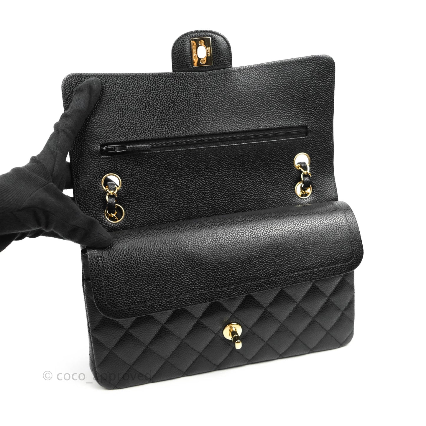 Chanel Classic M/L Medium Flap Quilted Black Caviar Gold Hardware
