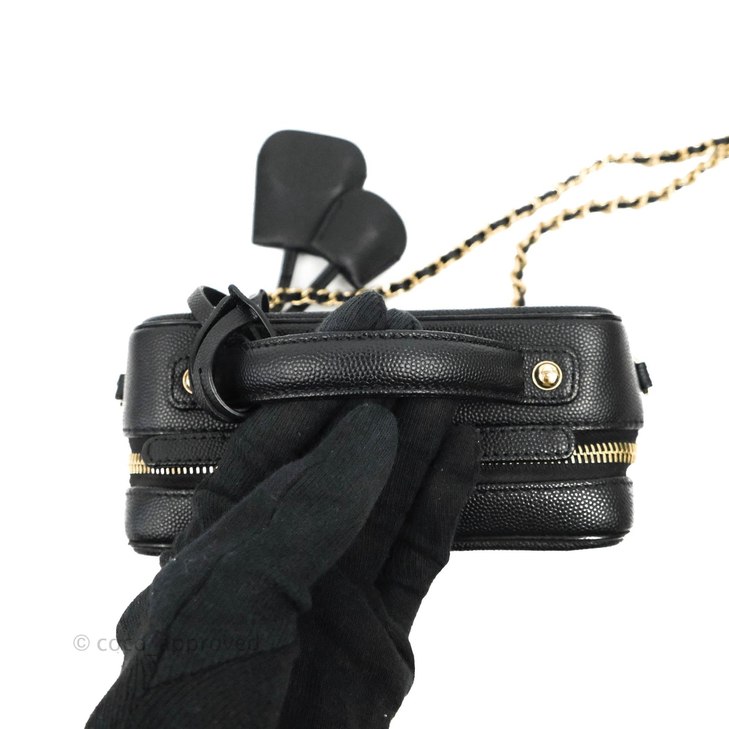 Chanel Quilted Small CC Filigree Vanity Case Black Caviar Gold Hardware