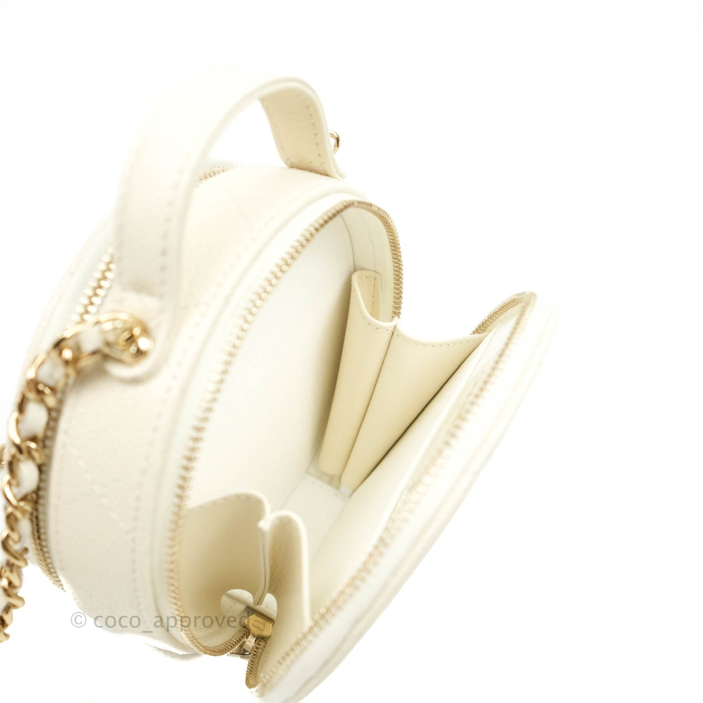 Chanel Mini Round Vanity Bag with Handle Ivory Caviar Gold Hardware 22C