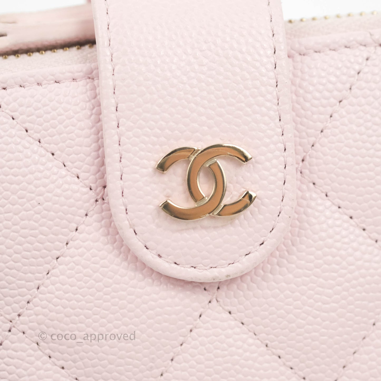 Chanel Folded Double Zip Coin Case Card Pink Caviar Gold Hardware