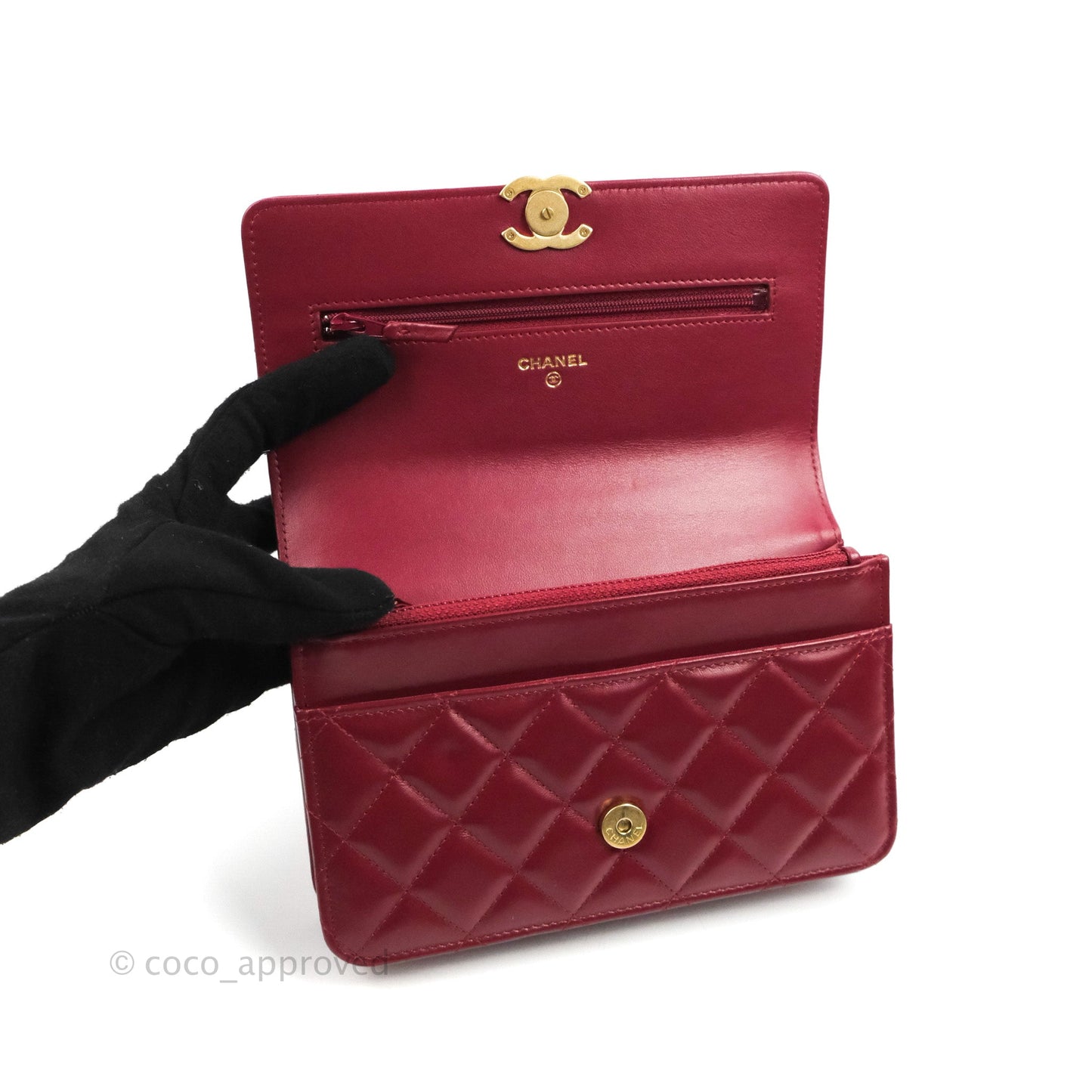Chanel Quilted Perfect Fit Adjustable Wallet On Chain WOC Burgundy Calfskin Aged Gold Hardware