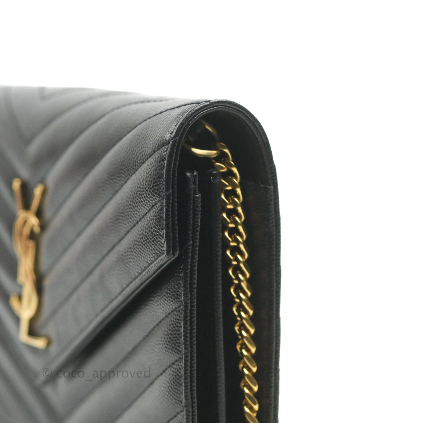 Saint Laurent Wallet on Chain Large Black Grained Leather Gold Hardware