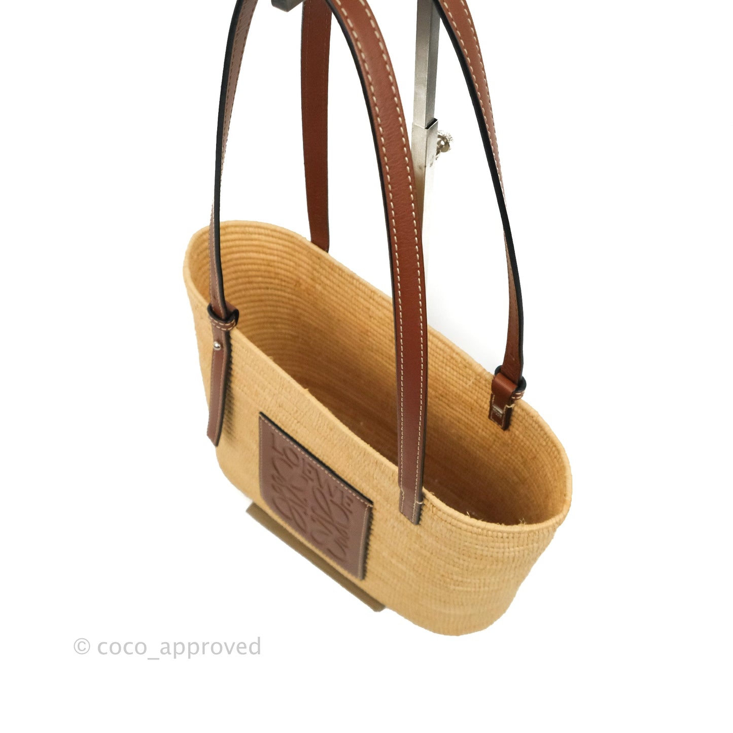 Loewe Small Square Basket Bag Raffia Calfskin Natural/Pecan