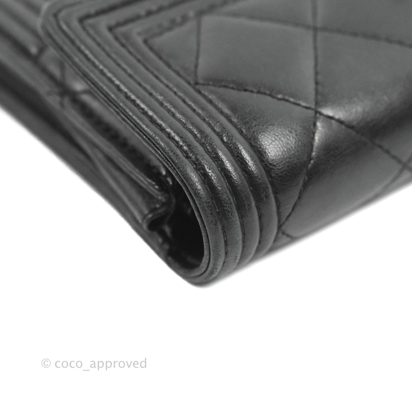 Chanel Quilted Boy Flap Long Wallet Black Lambskin Ruthentium Hardware
