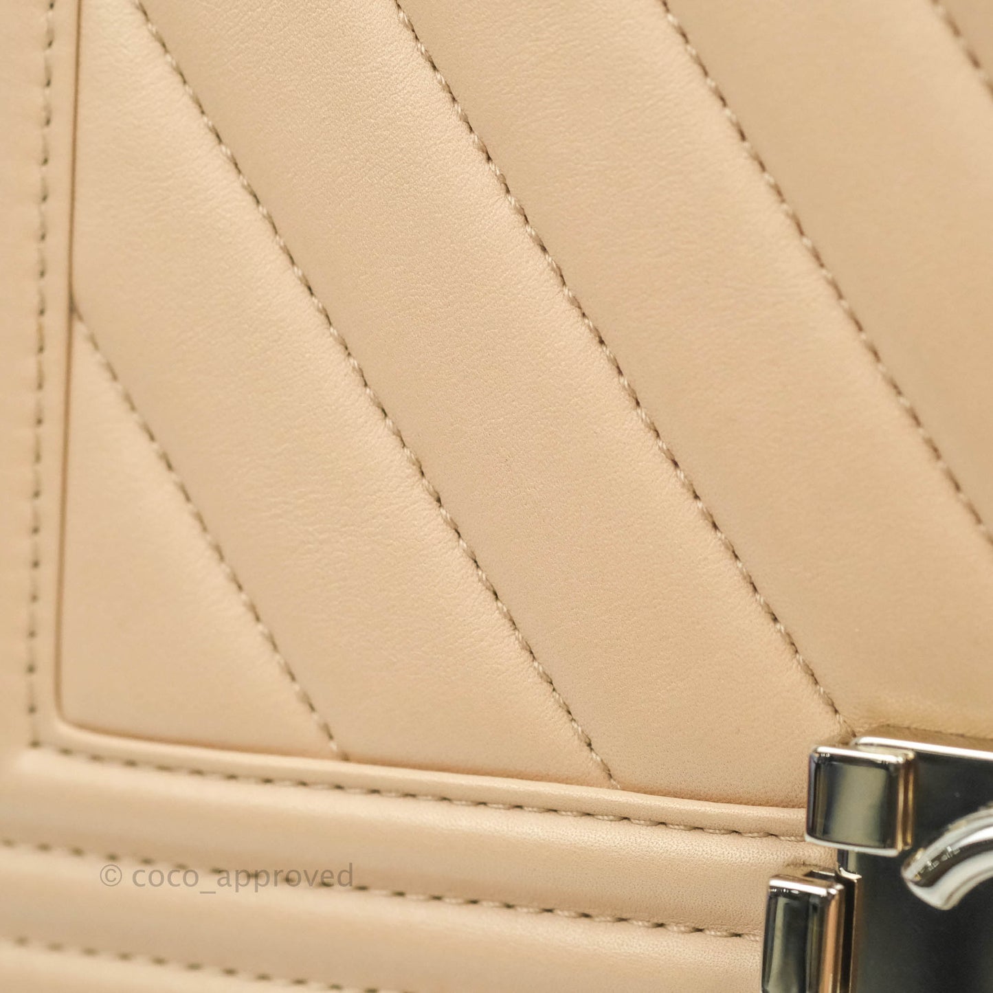 Chanel Chevron Medium Boy Light Pink Beige Calfskin Silver Hardware