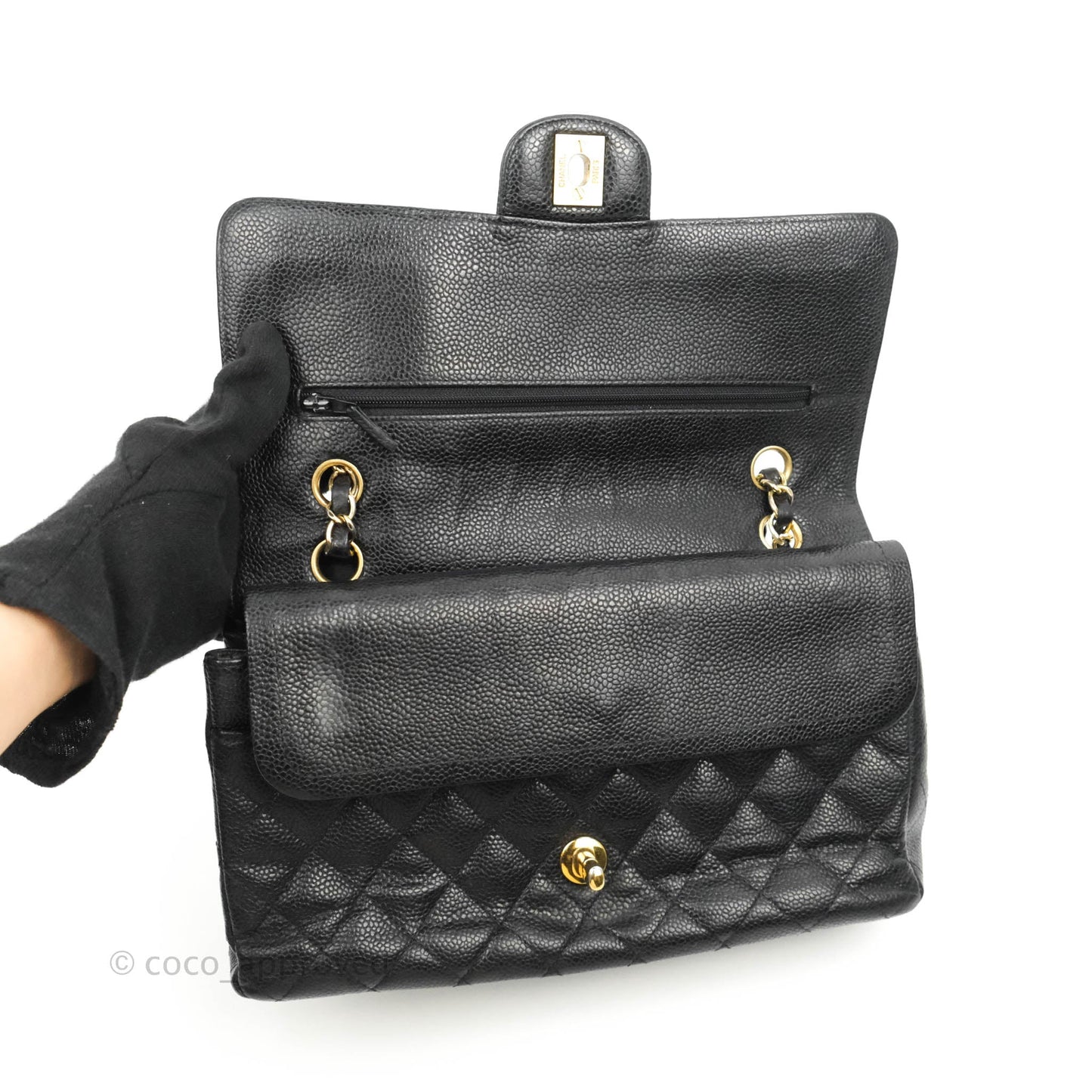 Chanel Classic M/L Medium Flap Quilted Black Caviar Gold Hardware