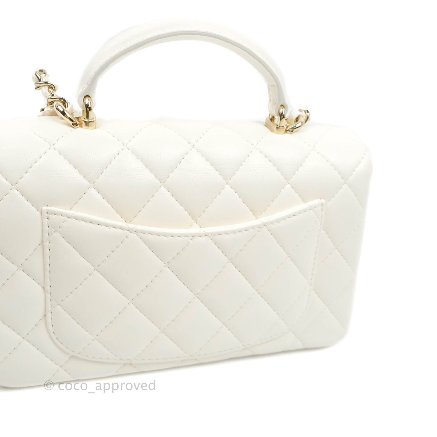 Chanel Top Handle Mini Rectangular Flap Bag with Charm White Lambskin Gold Hardware