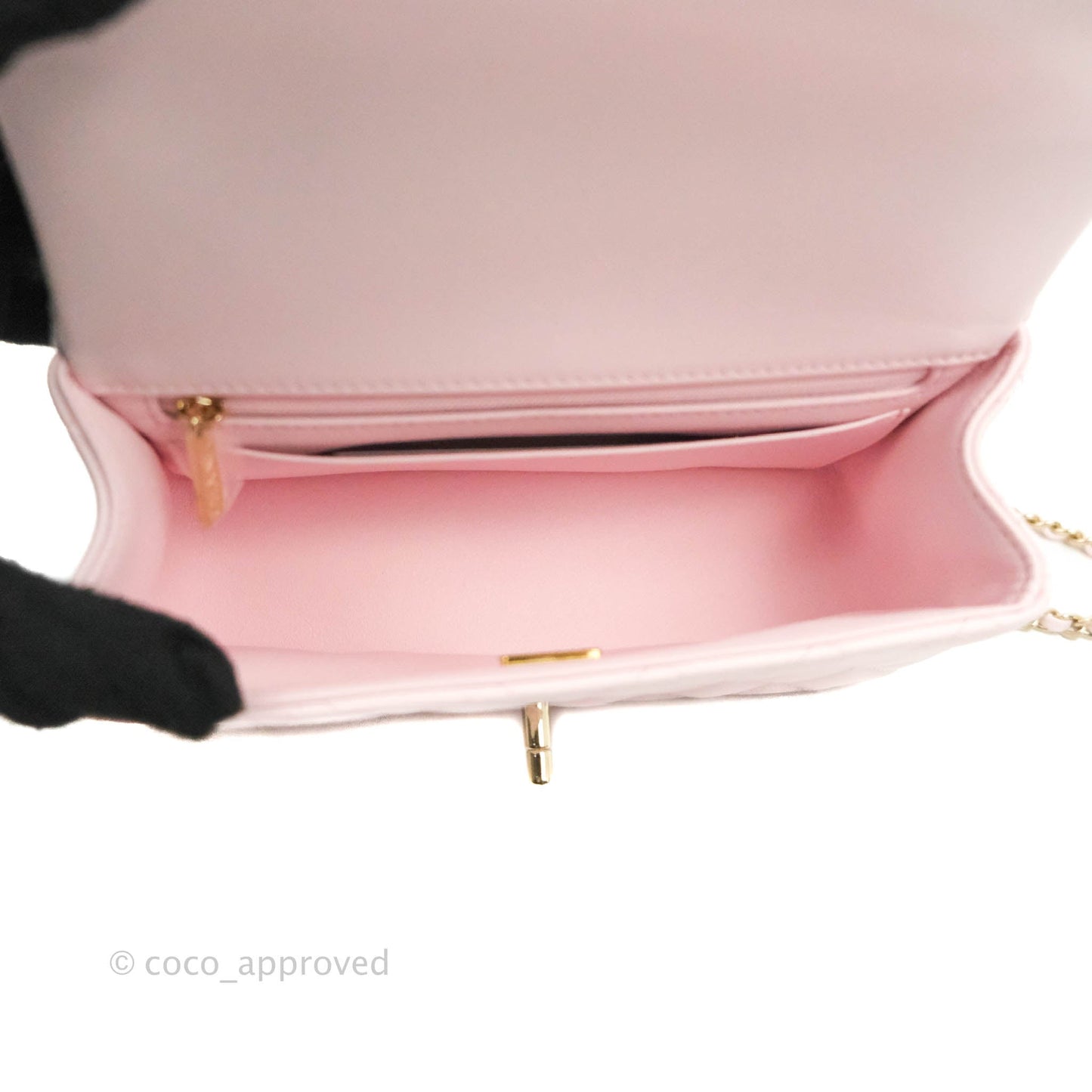 Chanel Top Handle Mini Rectangular Flap Bag Light Pink Lambskin Gold Hardware 22P