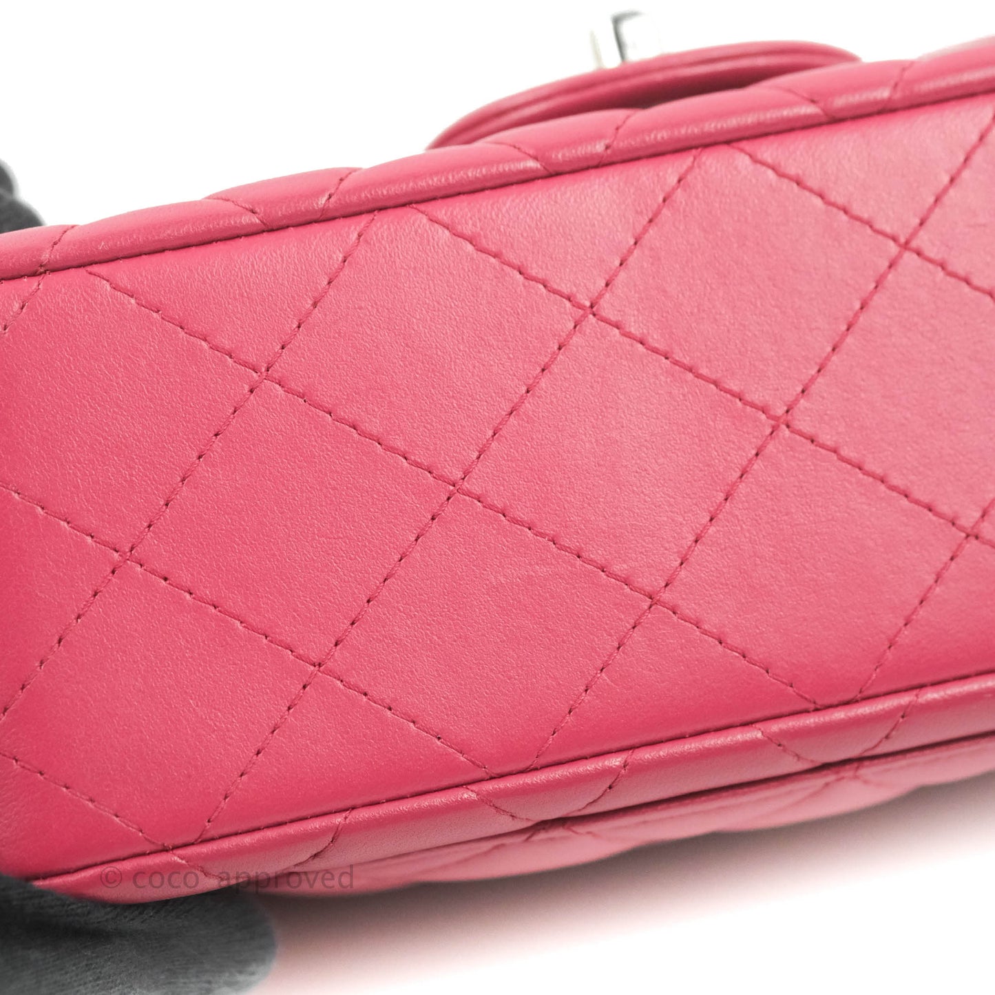 Chanel Quilted Mini Rectangular Flap Raspberry Pink Lambskin Silver Hardware