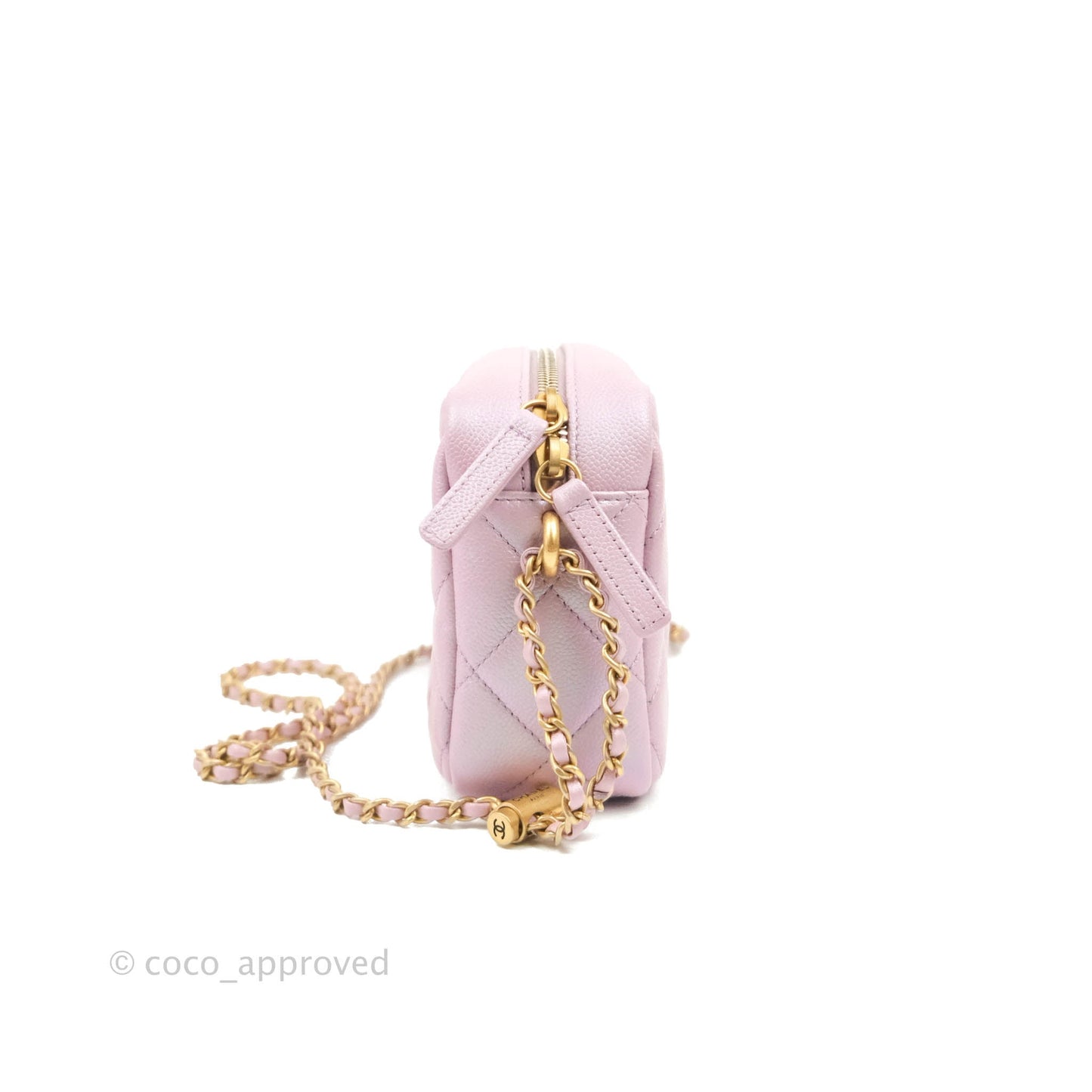 Chanel Quilted My Perfect Camera Case Iridescent Pink Caviar Aged Gold Hardware
