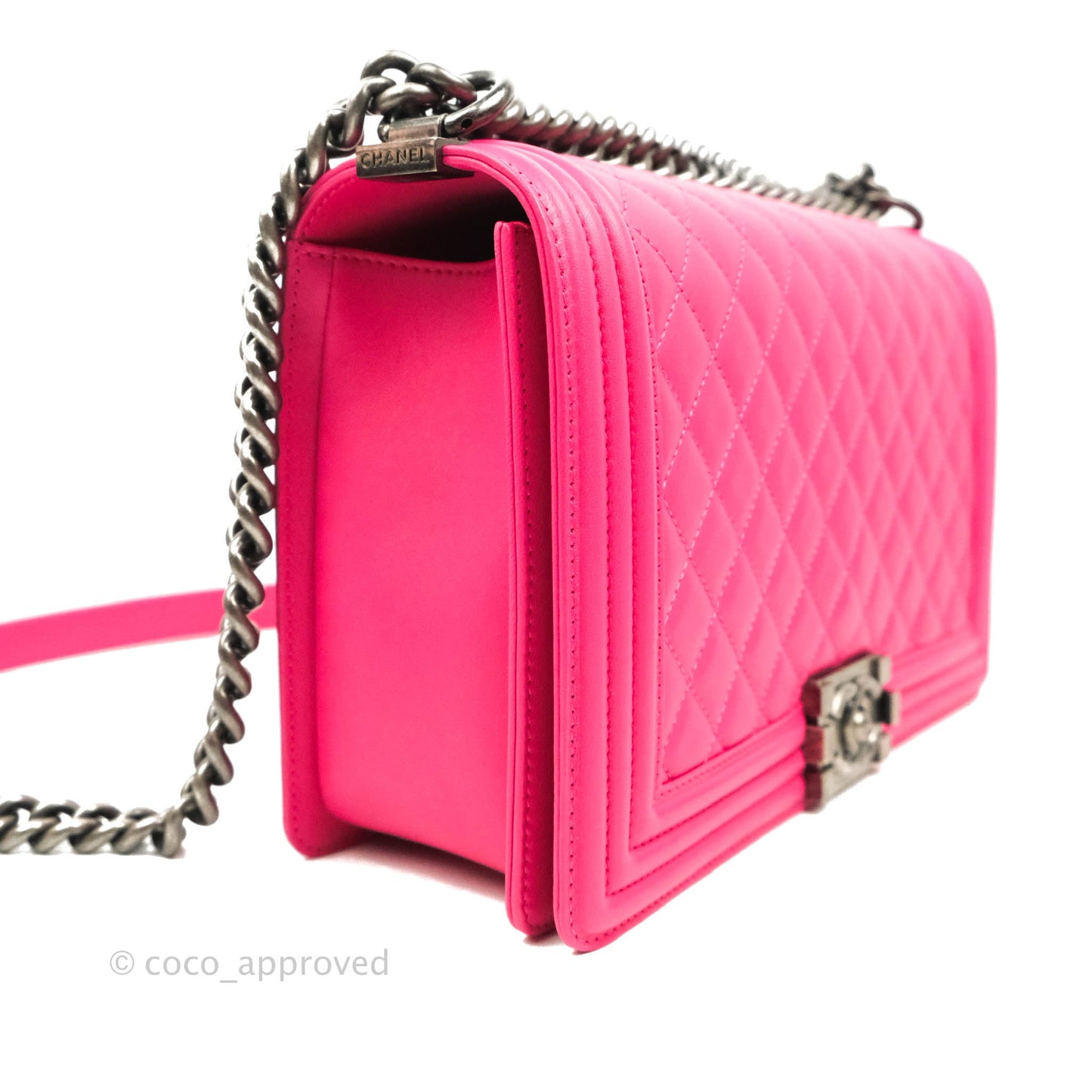 Chanel Quilted New Medium Boy Dark Pink Lambskin Ruthenium Hardware