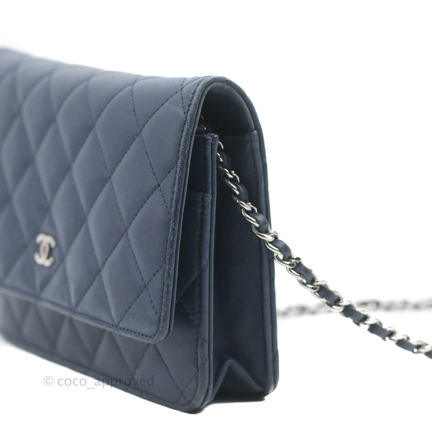 Chanel Quilted Classic Wallet on Chain WOC Navy Lambskin Silver Hardware