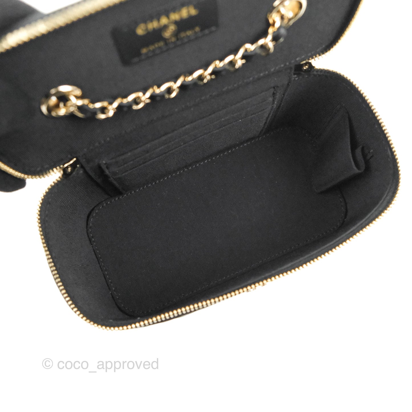 Chanel Vanity Rectangular Camellia Embossed Black Lambskin Gold Hardware