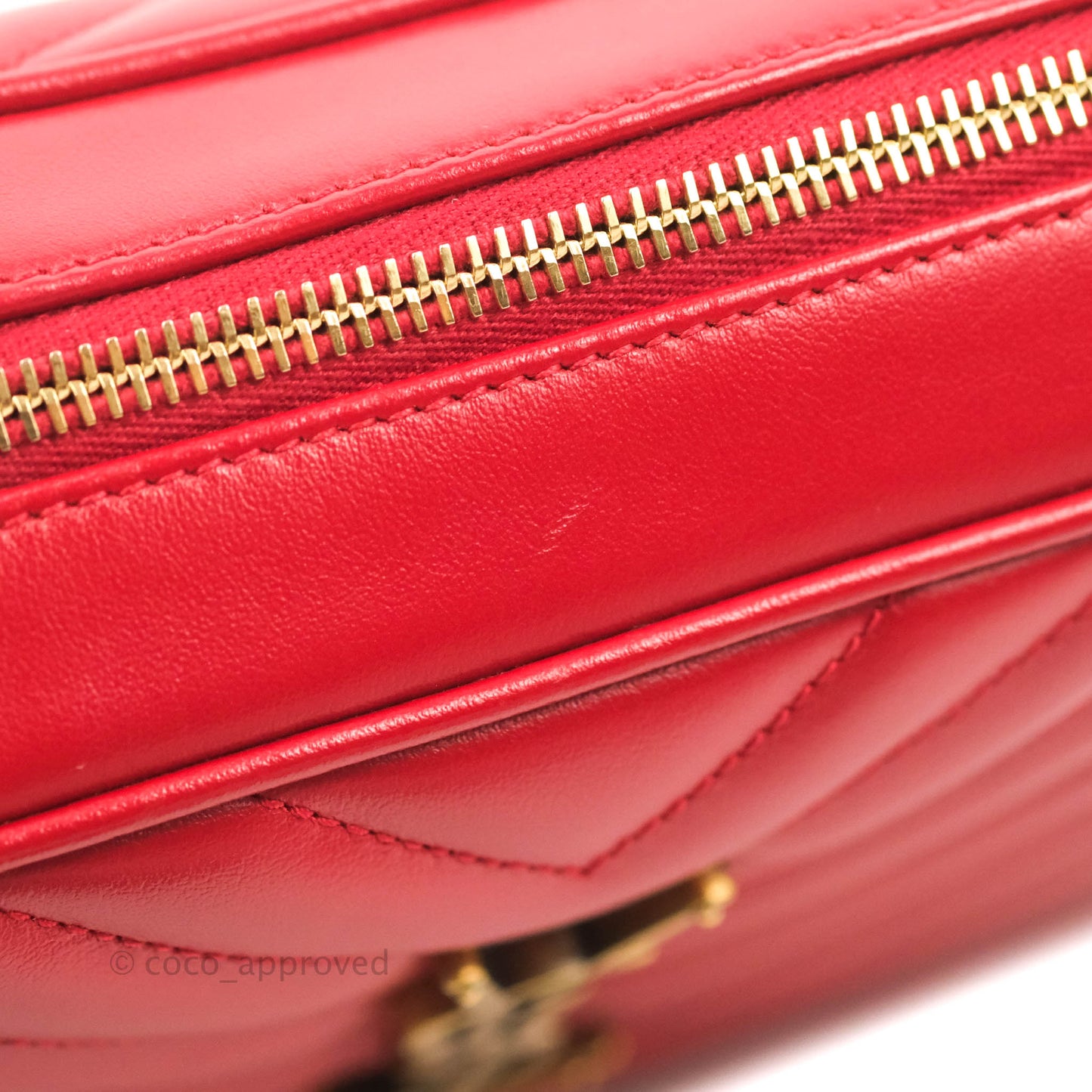 Saint Laurent Lou Quilted Camera Bag Red Calfskin Gold Hardware