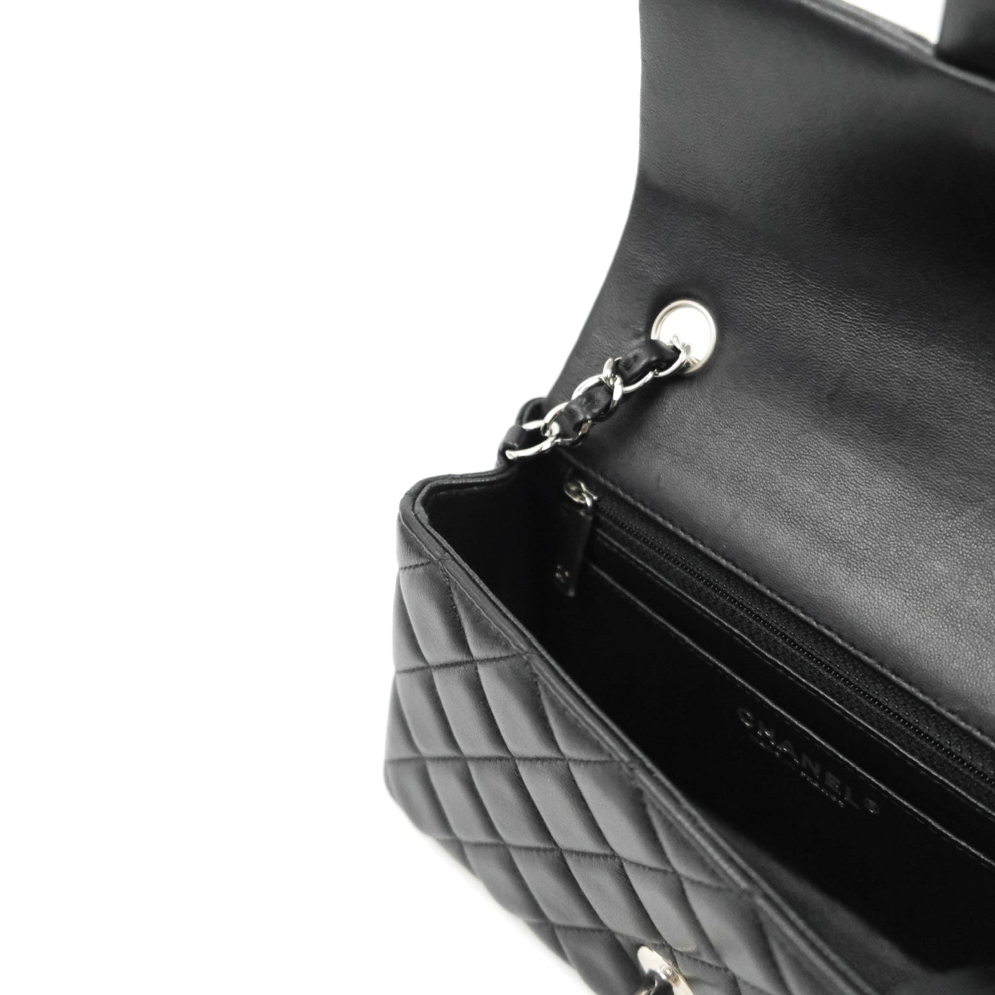 Chanel Quilted Mini Rectangular Flap Black Lambskin Silver Hardware