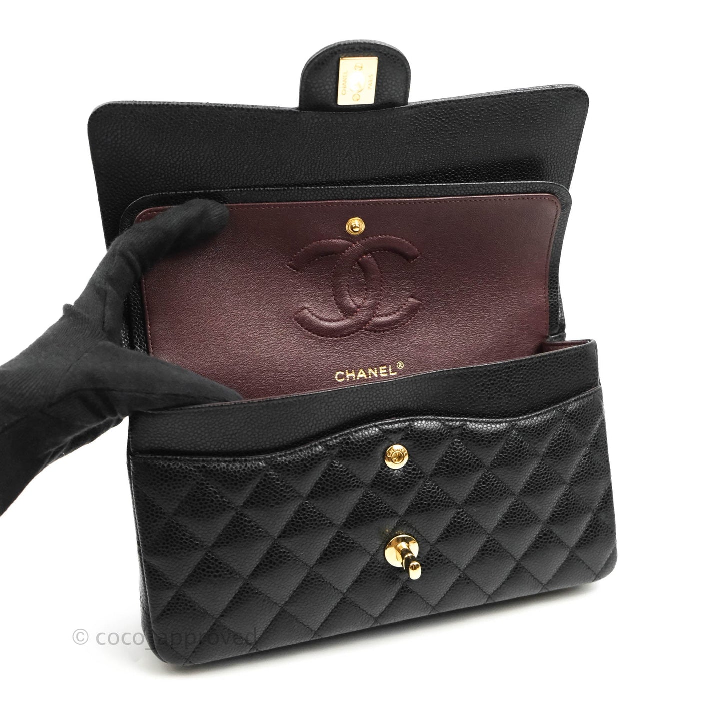 Chanel Classic M/L Medium Flap Quilted Black Caviar Gold Hardware