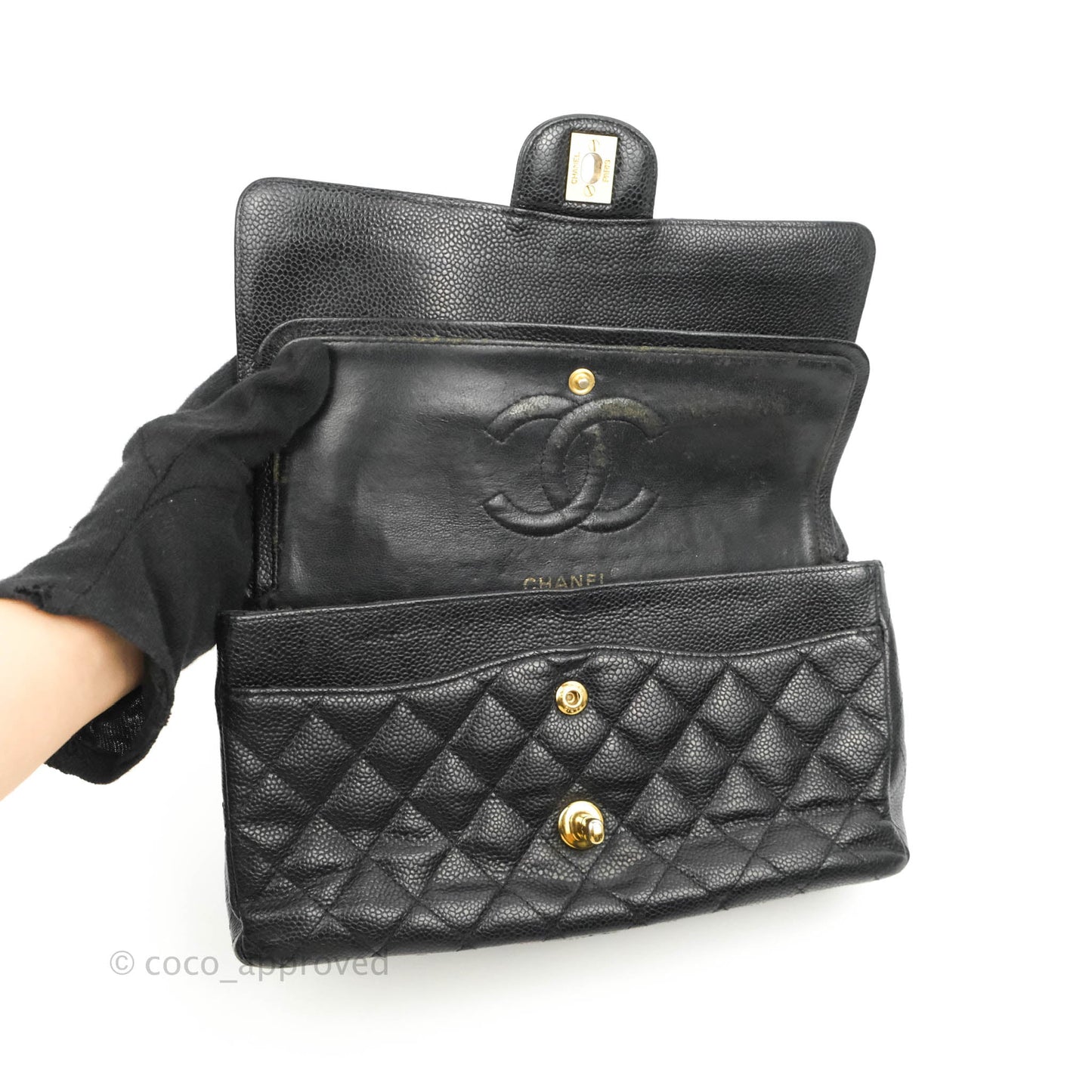 Chanel Classic M/L Medium Flap Quilted Black Caviar Gold Hardware