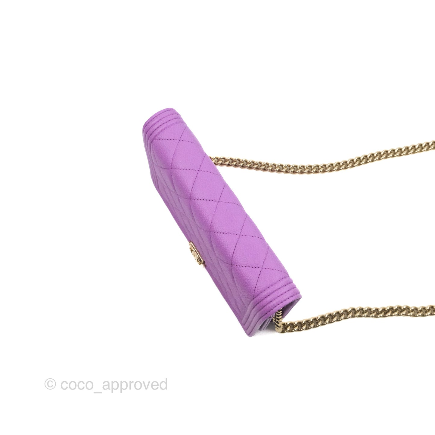Chanel Quilted Boy Wallet on Chain WOC Purple Caviar Gold Hardware