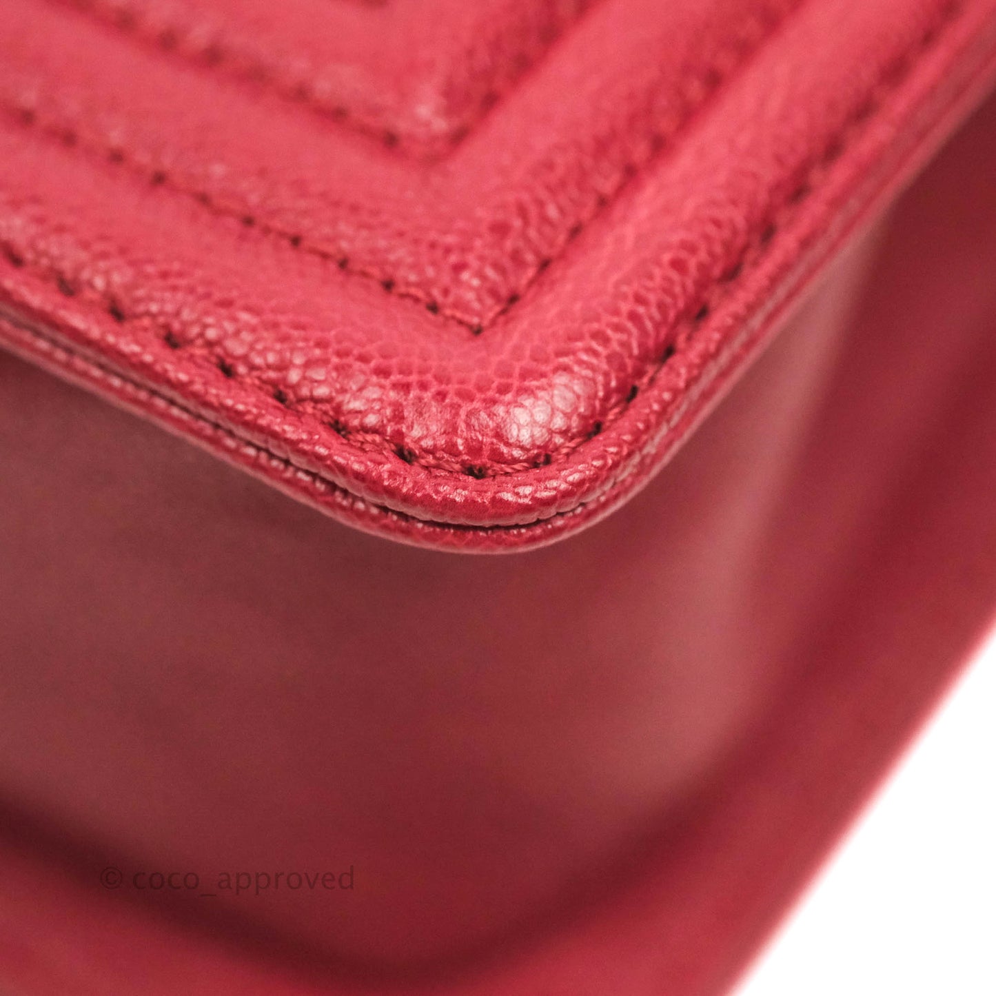 Chanel Small Chevron Boy Red Caviar Aged Gold Hardware